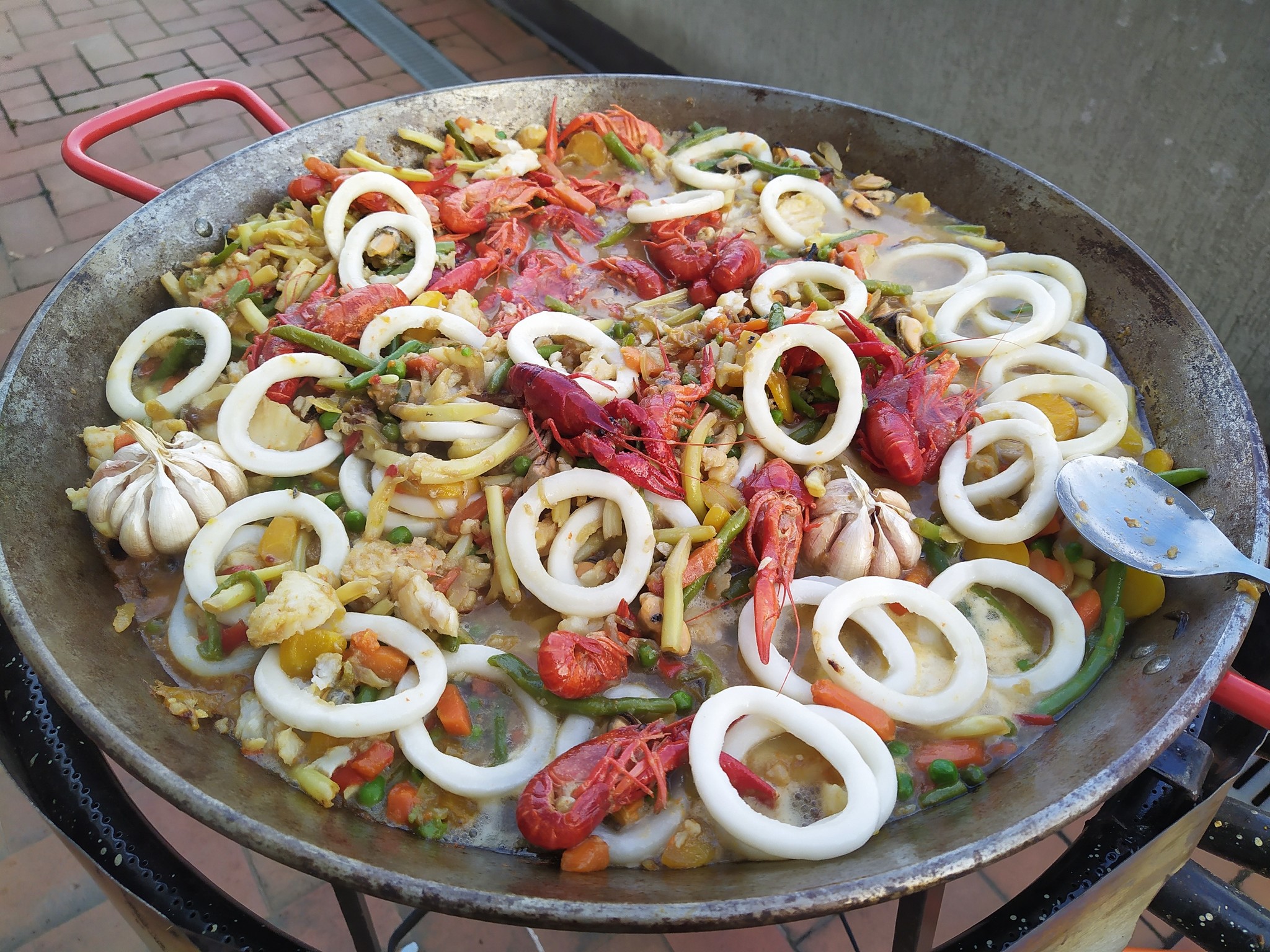 First this year, paelia. Photos without a recipe - My, Paella, Crayfish, Shrimps, Squid, Longpost