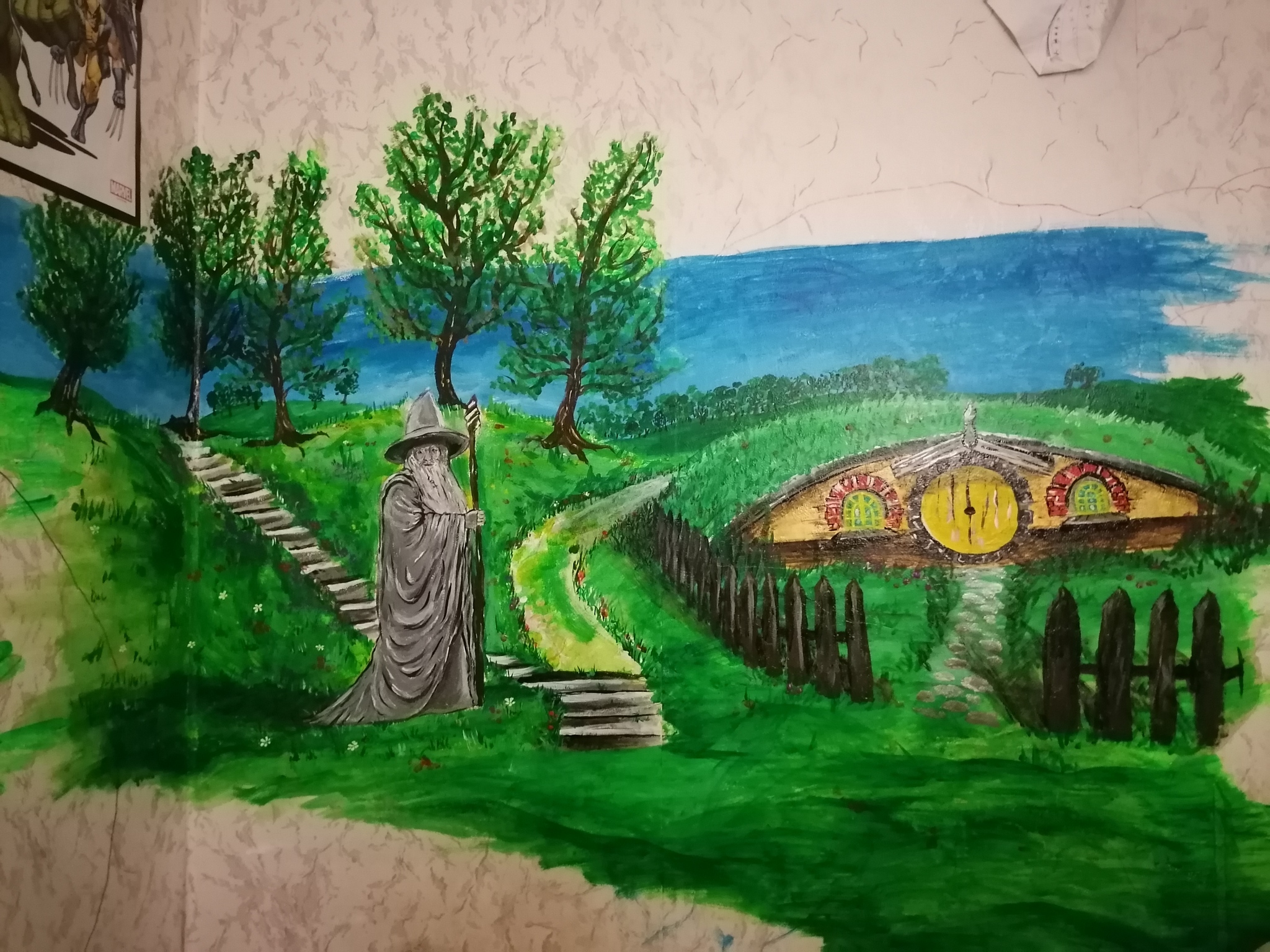 Upgrade according to Tolkien - My, Lord of the Rings, Moscow, Acrylic, Gandalf, Hobby, Longpost, Wallpaper, Wall painting, cat