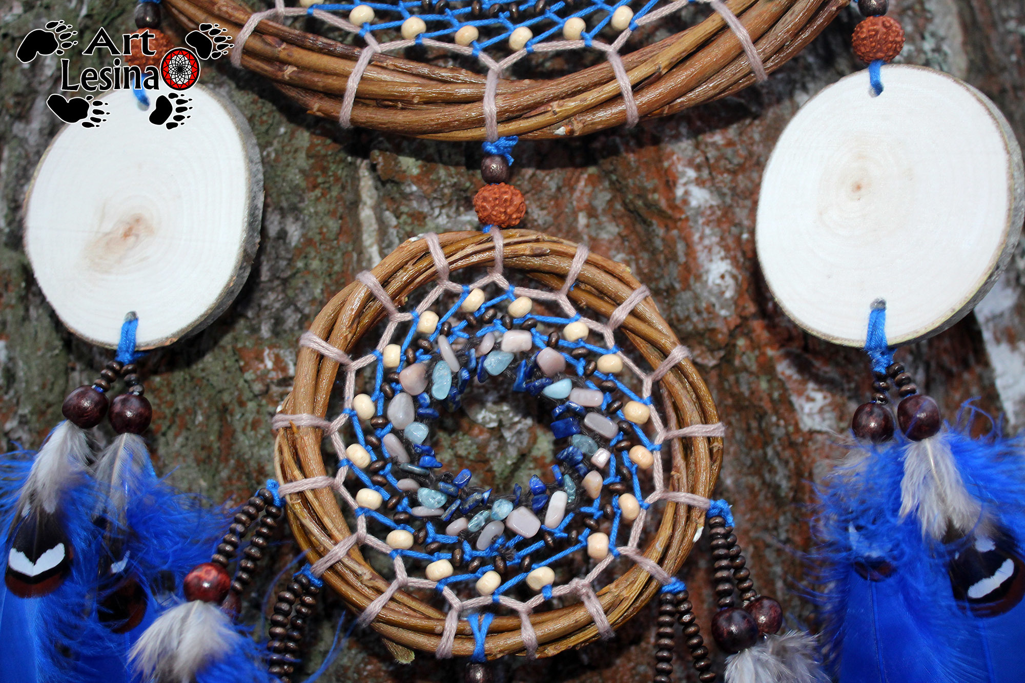 Dream catcher with aspen cuts and natural stones - My, Dreamcatcher, Amulet, Needlework, Needlework without process, Longpost