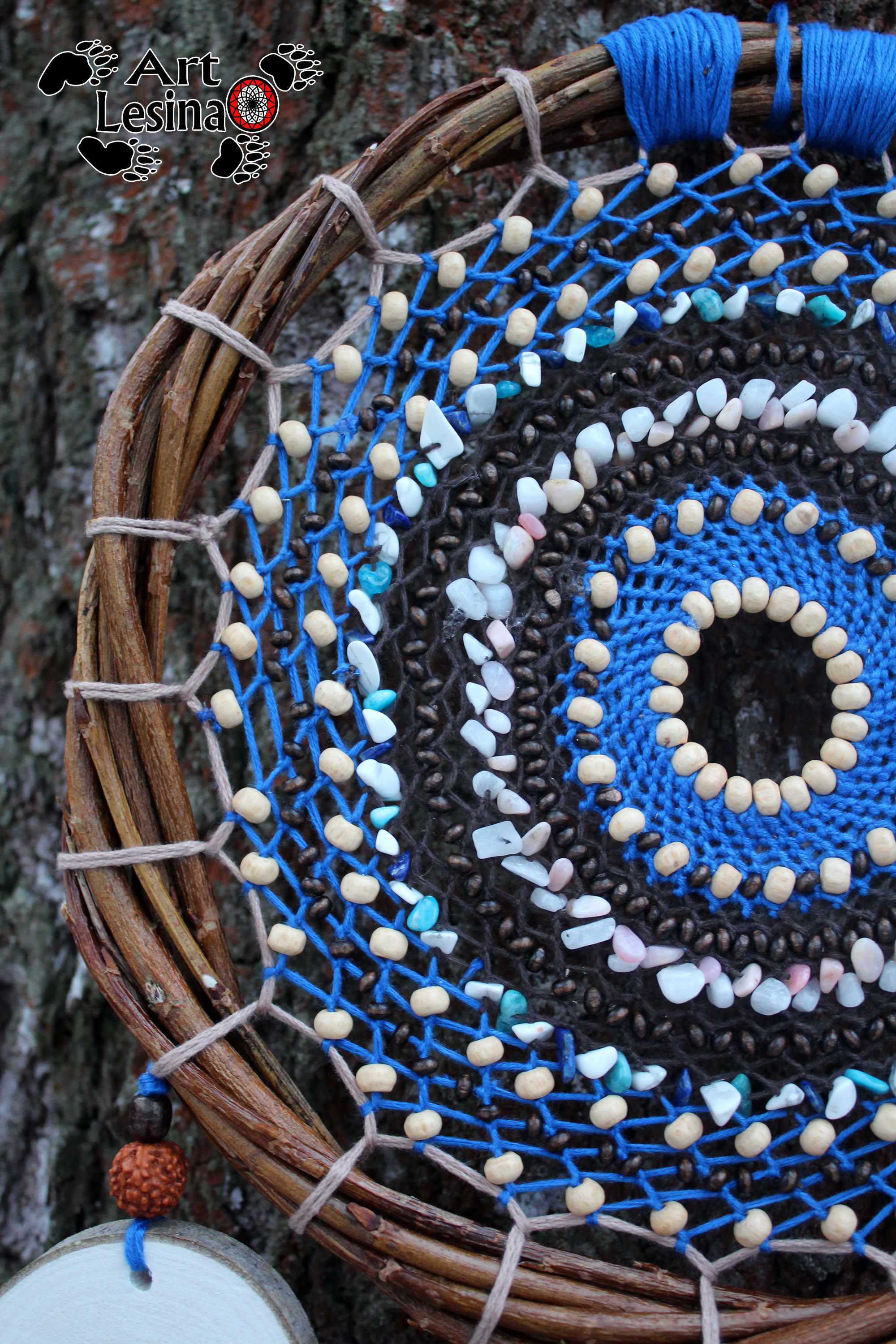 Dream catcher with aspen cuts and natural stones - My, Dreamcatcher, Amulet, Needlework, Needlework without process, Longpost