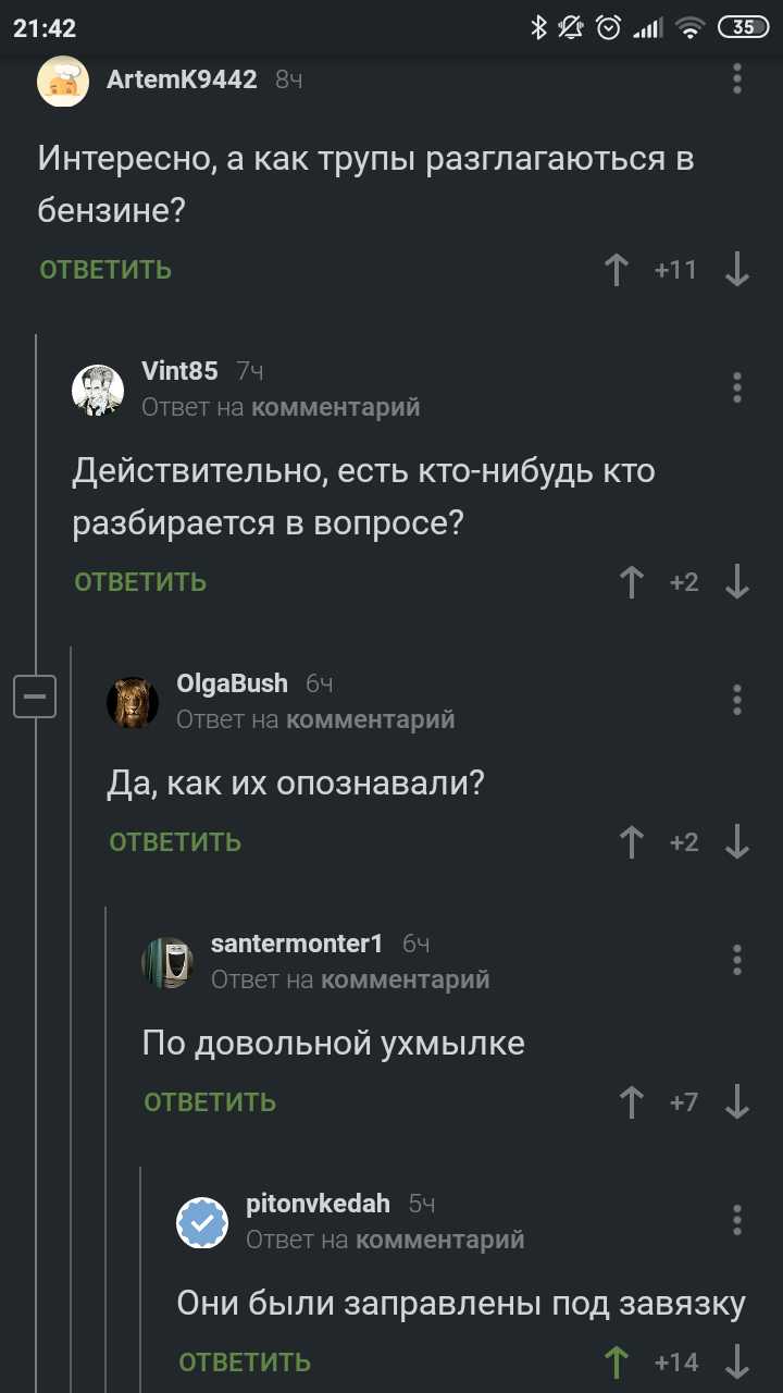 Действительно как?? - Скриншот, Бензин, Черный юмор, Вопрос, Труп, Комментарии на Пикабу