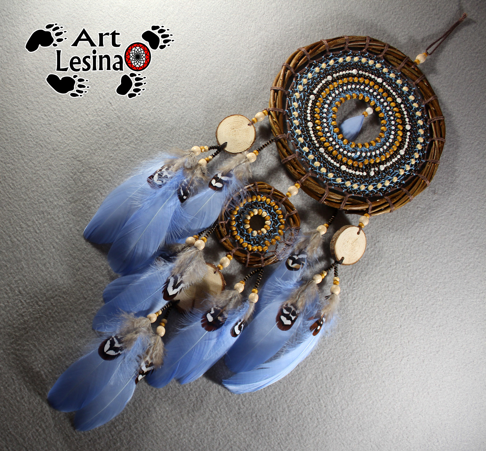 Dream catcher with cacholong and larch cuts - My, Needlework, Dreamcatcher, Needlework without process, Amulet, Longpost