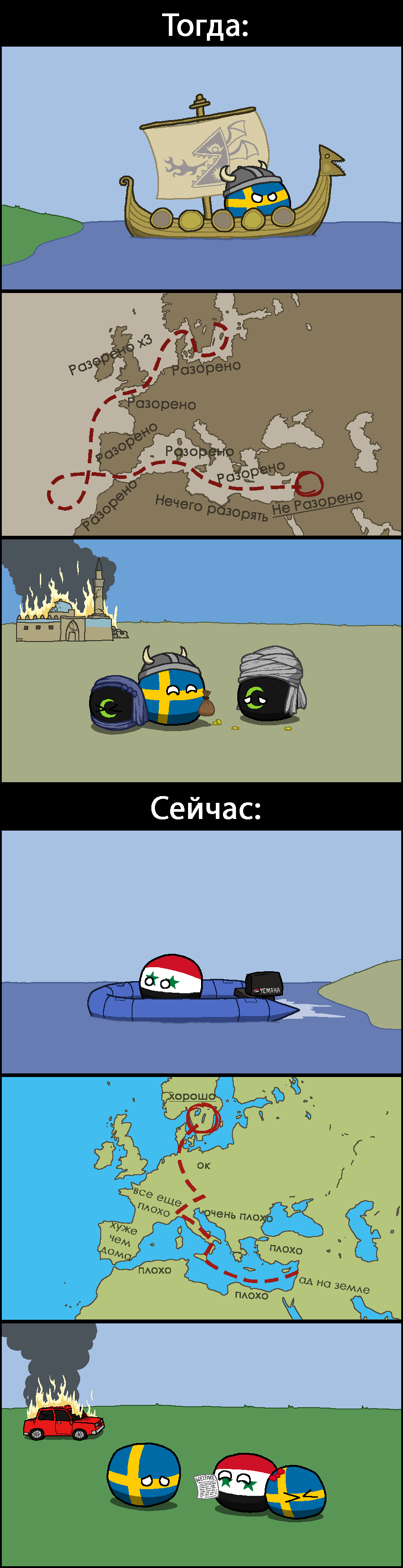 Long haul - Countryballs, Translated by myself, Comics, Sweden, Викинги, Longpost