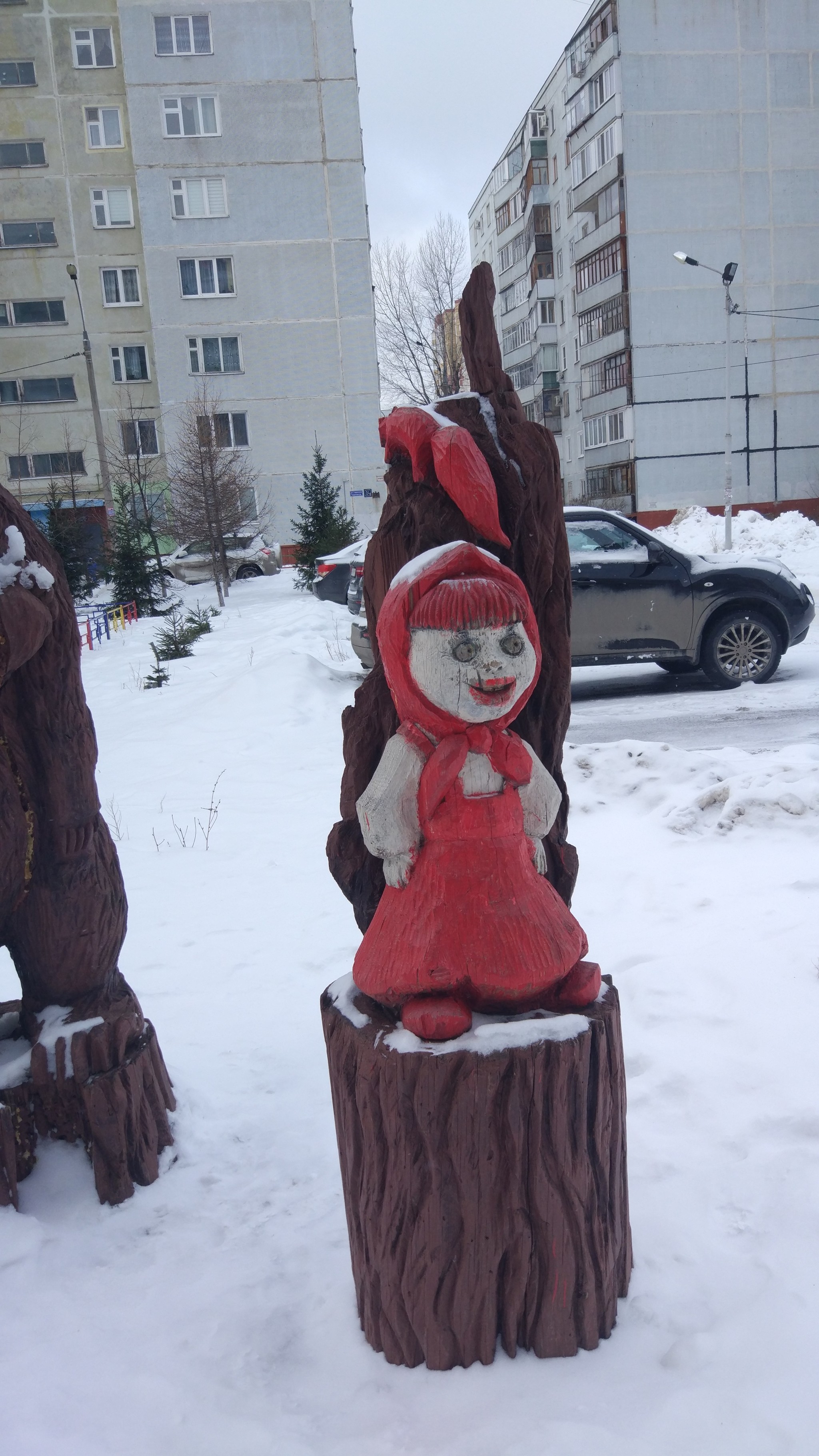 Masha is no longer the same - Masha and the Bear, Wood sculpture, Kripota