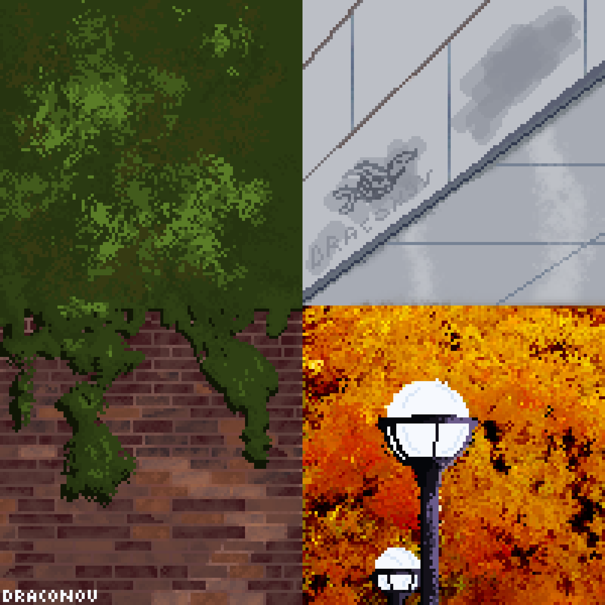 Autumn park with lantern - My, Pixel, Plants