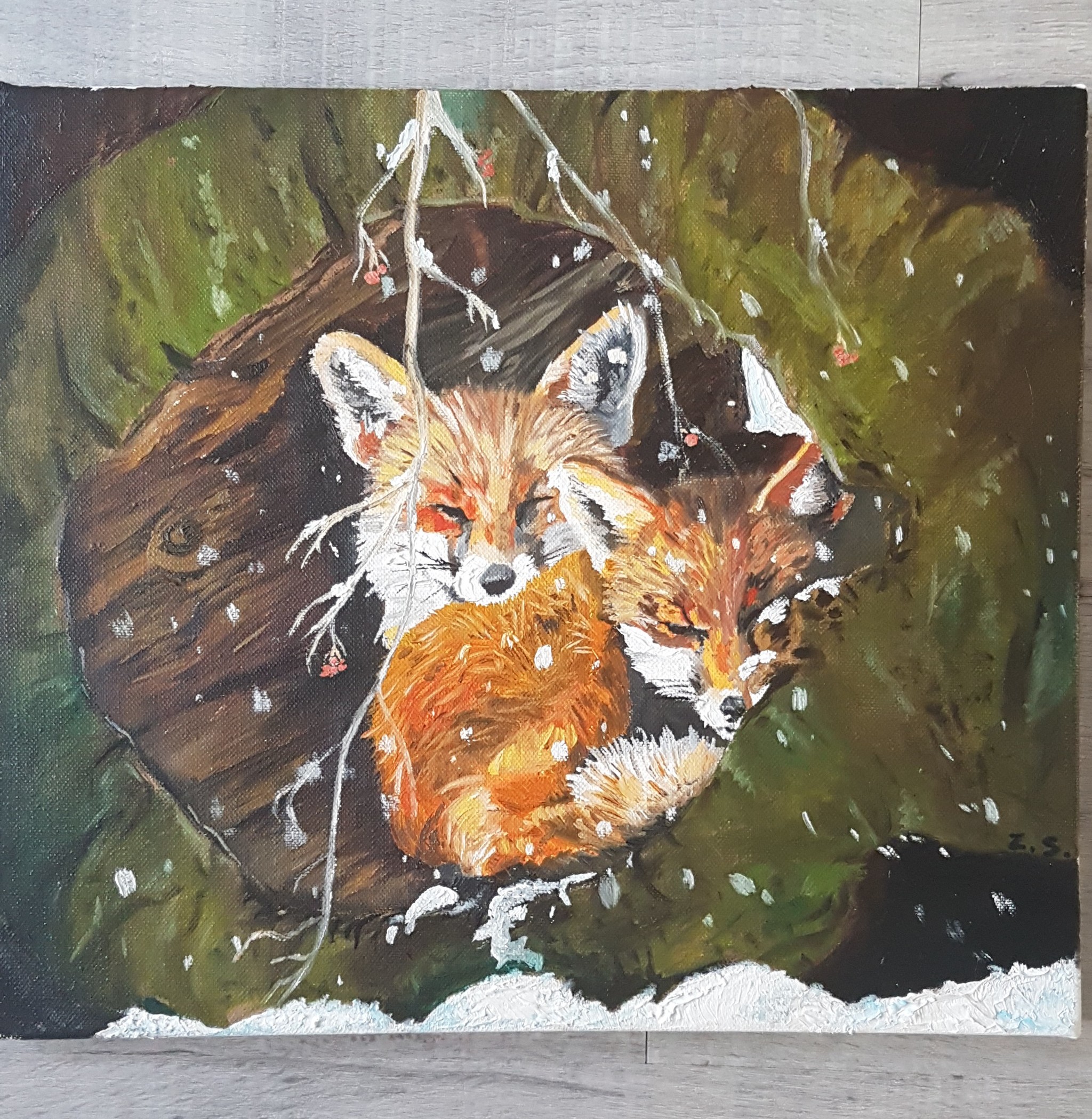 A couple of foxes - My, Butter, Oil painting, Fox, Longpost