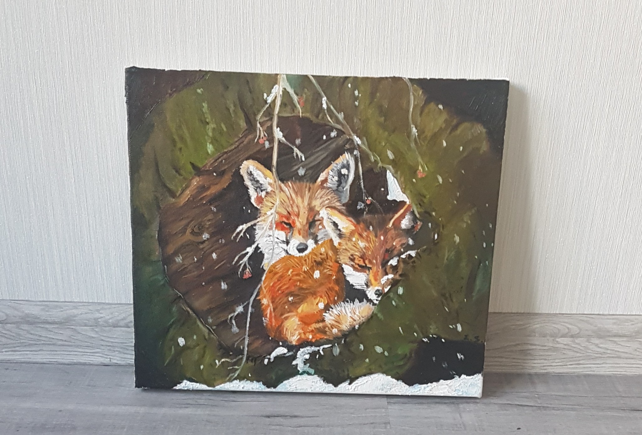 A couple of foxes - My, Butter, Oil painting, Fox, Longpost