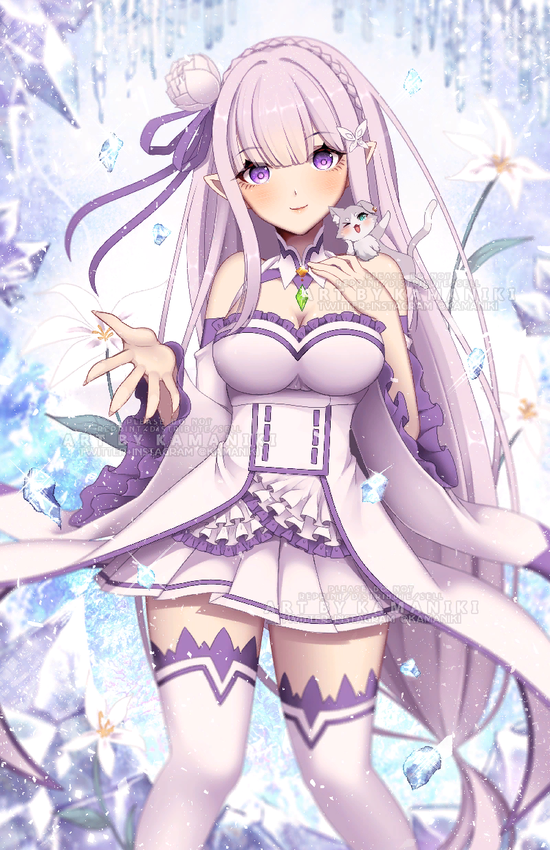 Эмилия(и Пак) - Emilia, Puck, Re:Zero Kara, Anime Art, Аниме