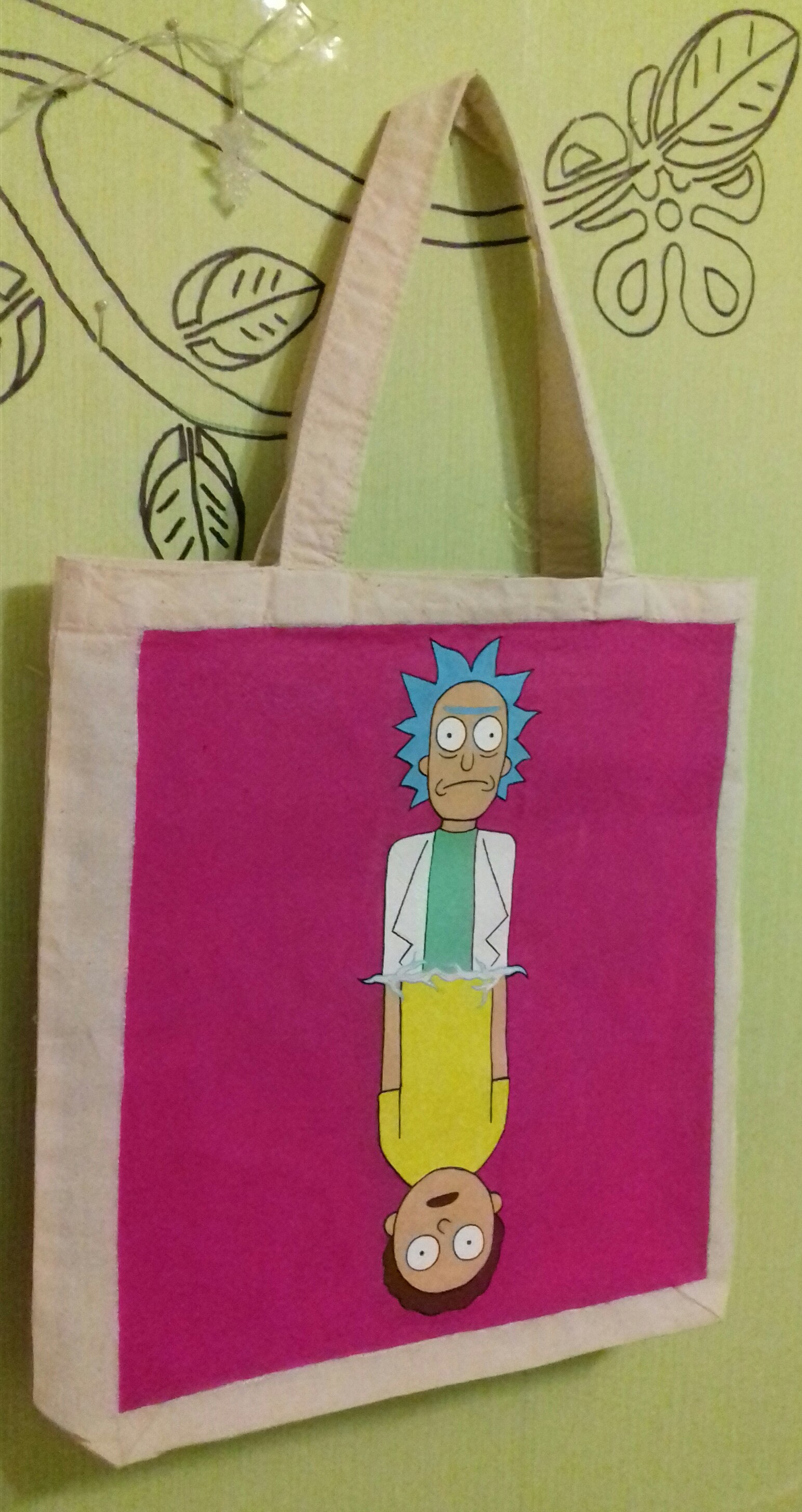 Rick and Morty bag - My, Painting on fabric, Acrylic, Сумка, Rick and Morty, Needlework with process, Longpost