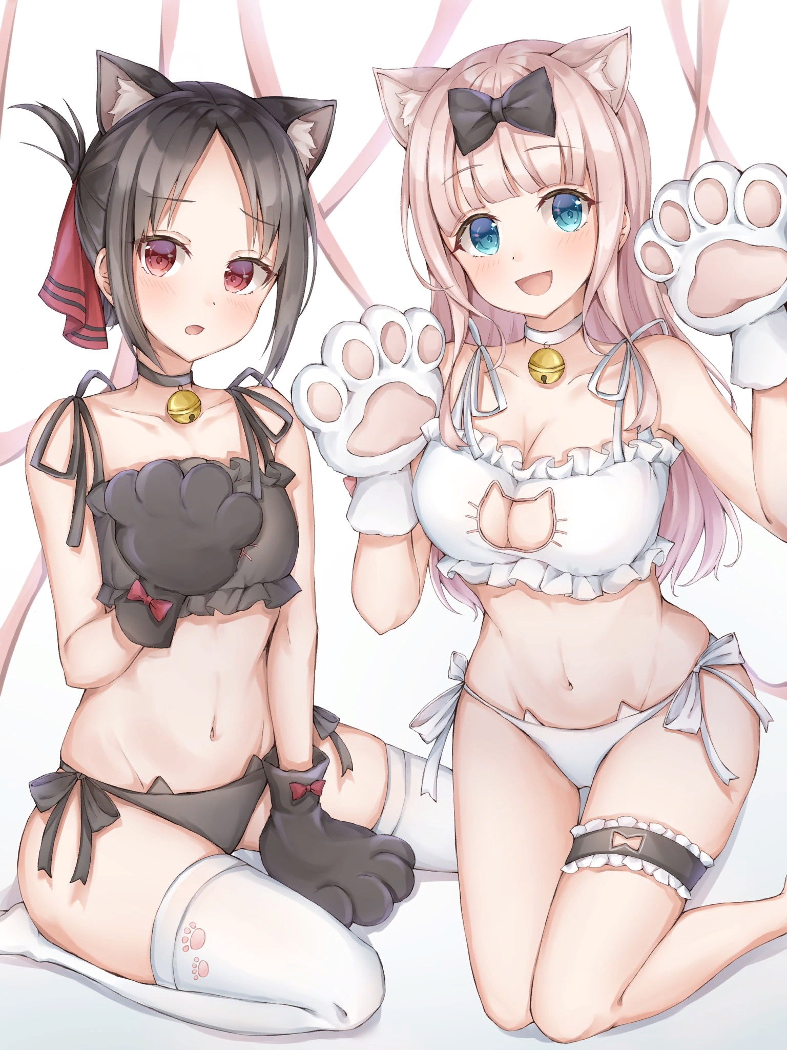 Neko Kaguya & Chika - NSFW, Kaguya-Sama wa Kokurasetai, Shinomiya kaguya, Fujiwara chika, Anime art, Anime, Animal ears, Cat keyhole bra