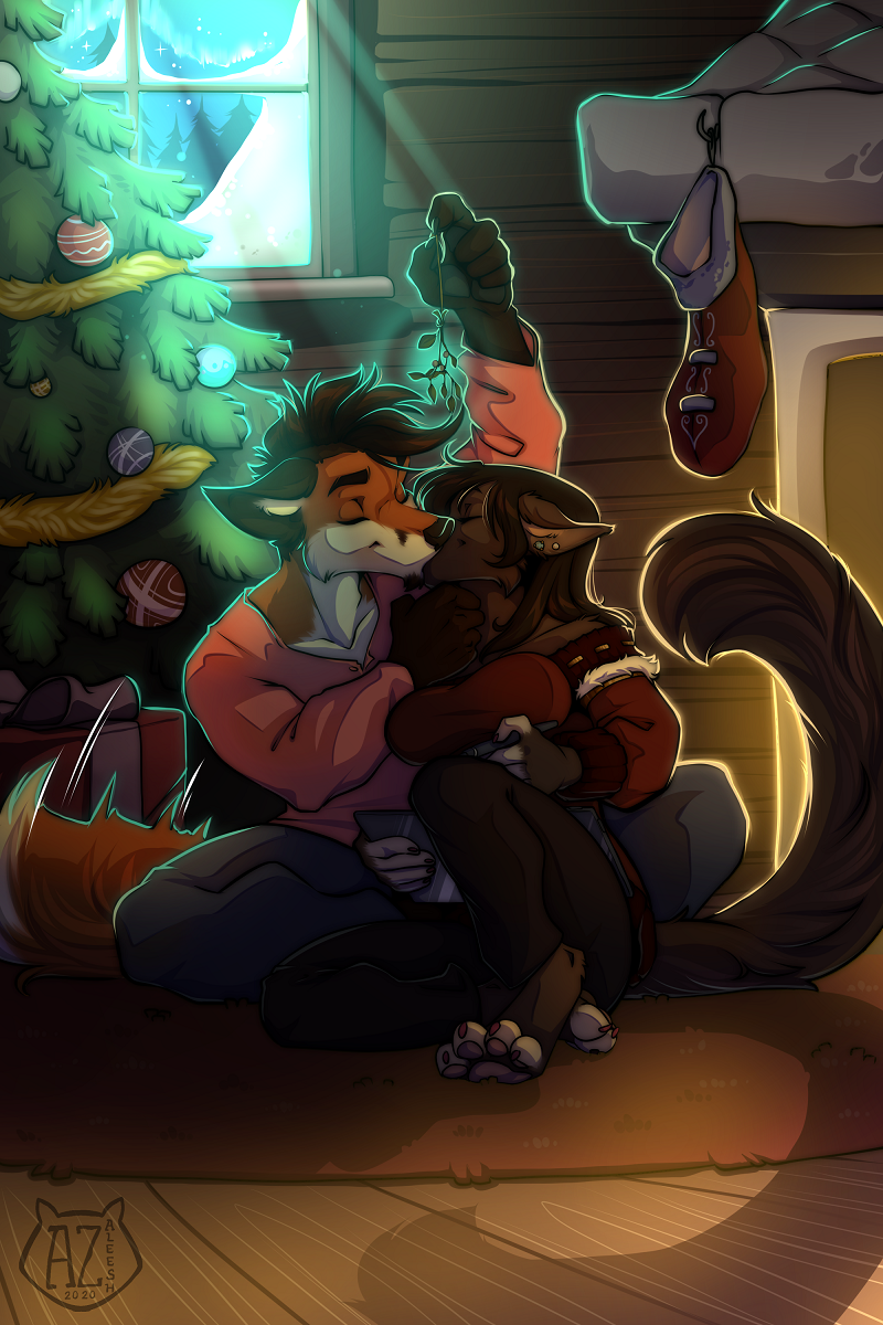 Under the mistletoe - Furry, Anthro, Art, Azaleesh