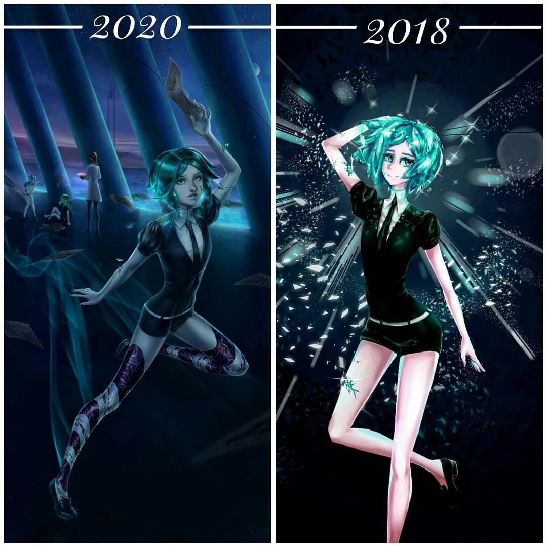 Progress over 2 years, here is dear Phosphophyllite - My, Fan art, Houseki no kuni, Phosphophyllite, Art, Longpost