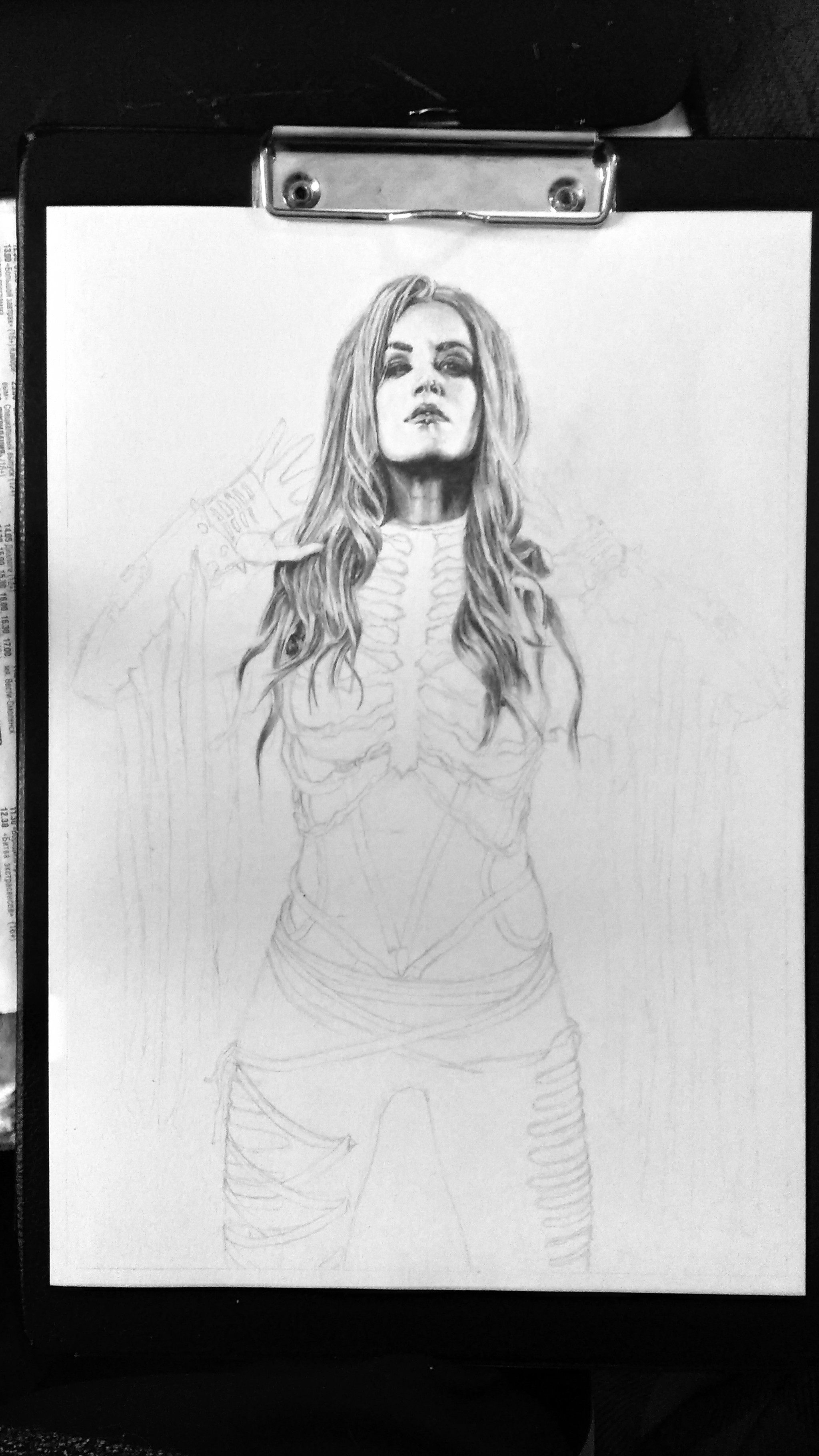 Eeeee rockkkk - My, Drawing, Pencil drawing, Art, Rock, Music, Arch Enemy, Alissa White-Gluz, Longpost