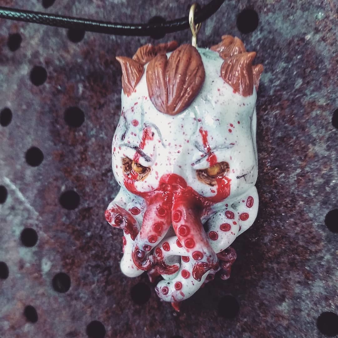 Cute little Cthulhu Pennywise - My, Cthulhu, Octopus, Pennywise, It, Pendant, Polymer clay, With your own hands, Horror, Longpost