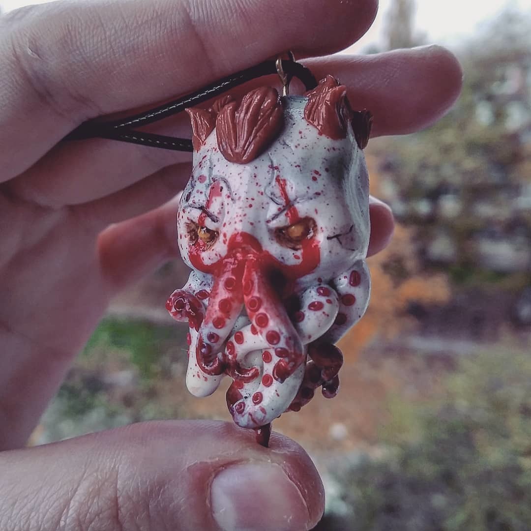 Cute little Cthulhu Pennywise - My, Cthulhu, Octopus, Pennywise, It, Pendant, Polymer clay, With your own hands, Horror, Longpost