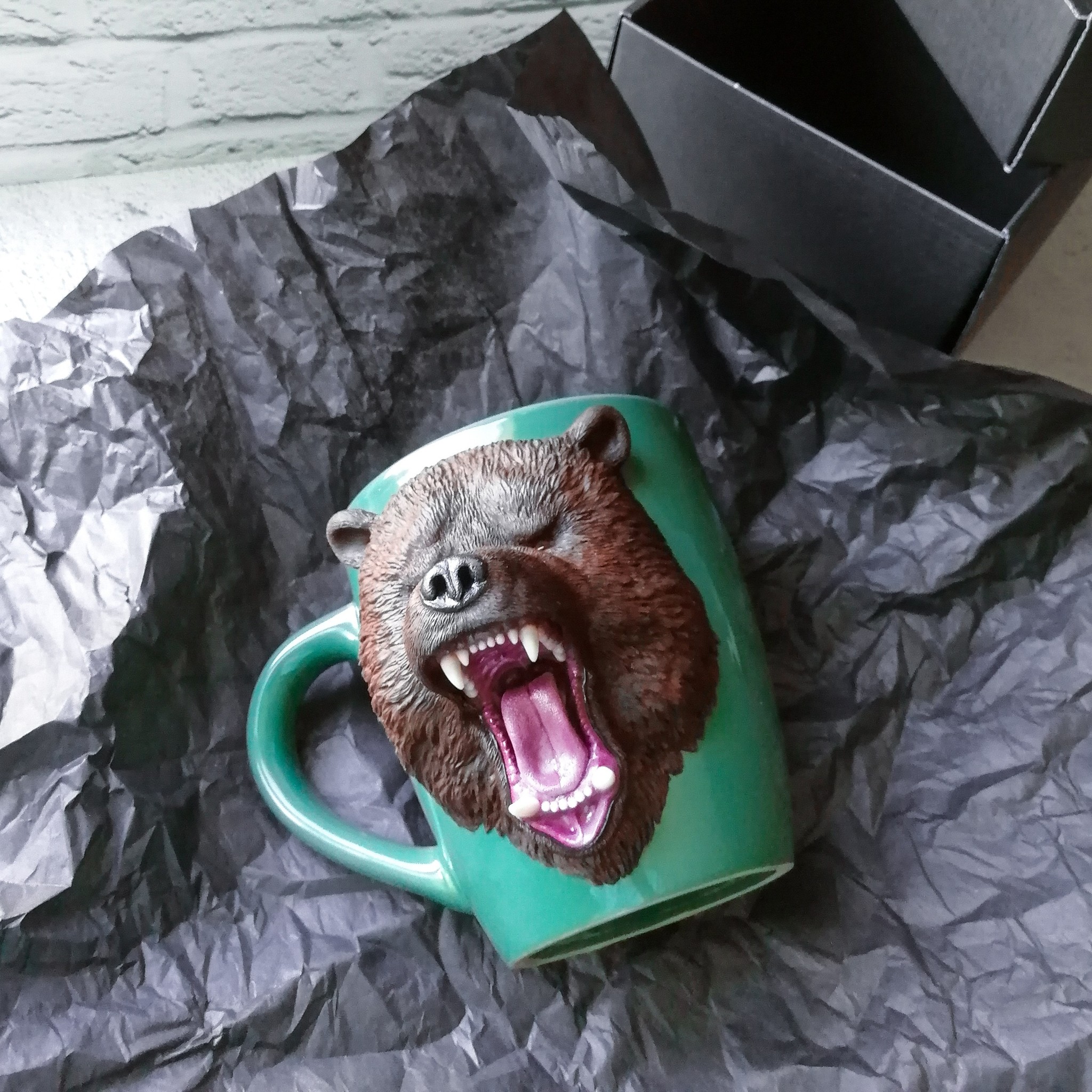 Mug with bear - My, Polymer clay, Mug with decor, The Bears, Presents, With your own hands, Handmade, Longpost