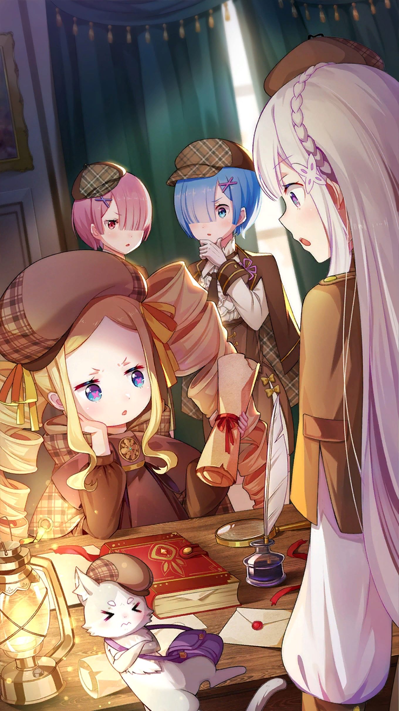 Solving the Mystery - Re: Zero Kara, Rem (Re: Zero Kara), Ram (Re: Zero Kara), Emilia, Anime art, Puck, Beatrice, Anime, Longpost