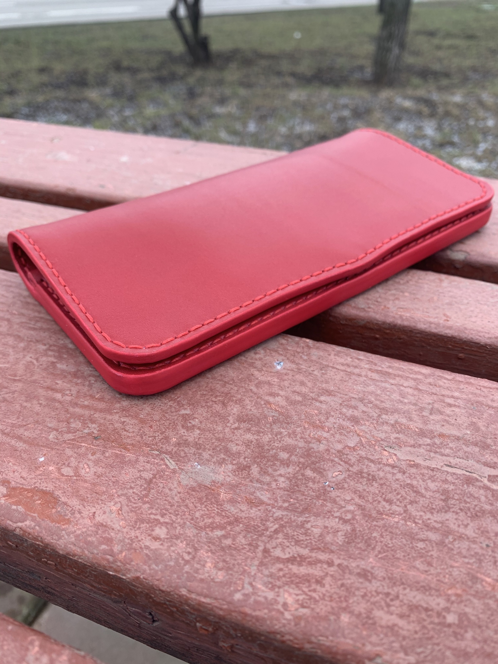 Very red women's wallet (+ process photo) - My, Leather products, With your own hands, Longpost, Wallet