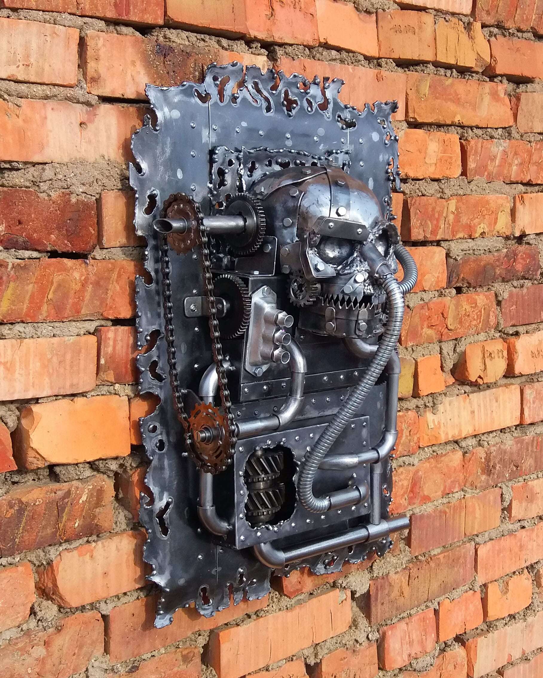 Steampunk panel - My, Steampunk, Dieselpunk, Welding, Forging, Handmade, Needlework without process, Scull, Metal, Longpost