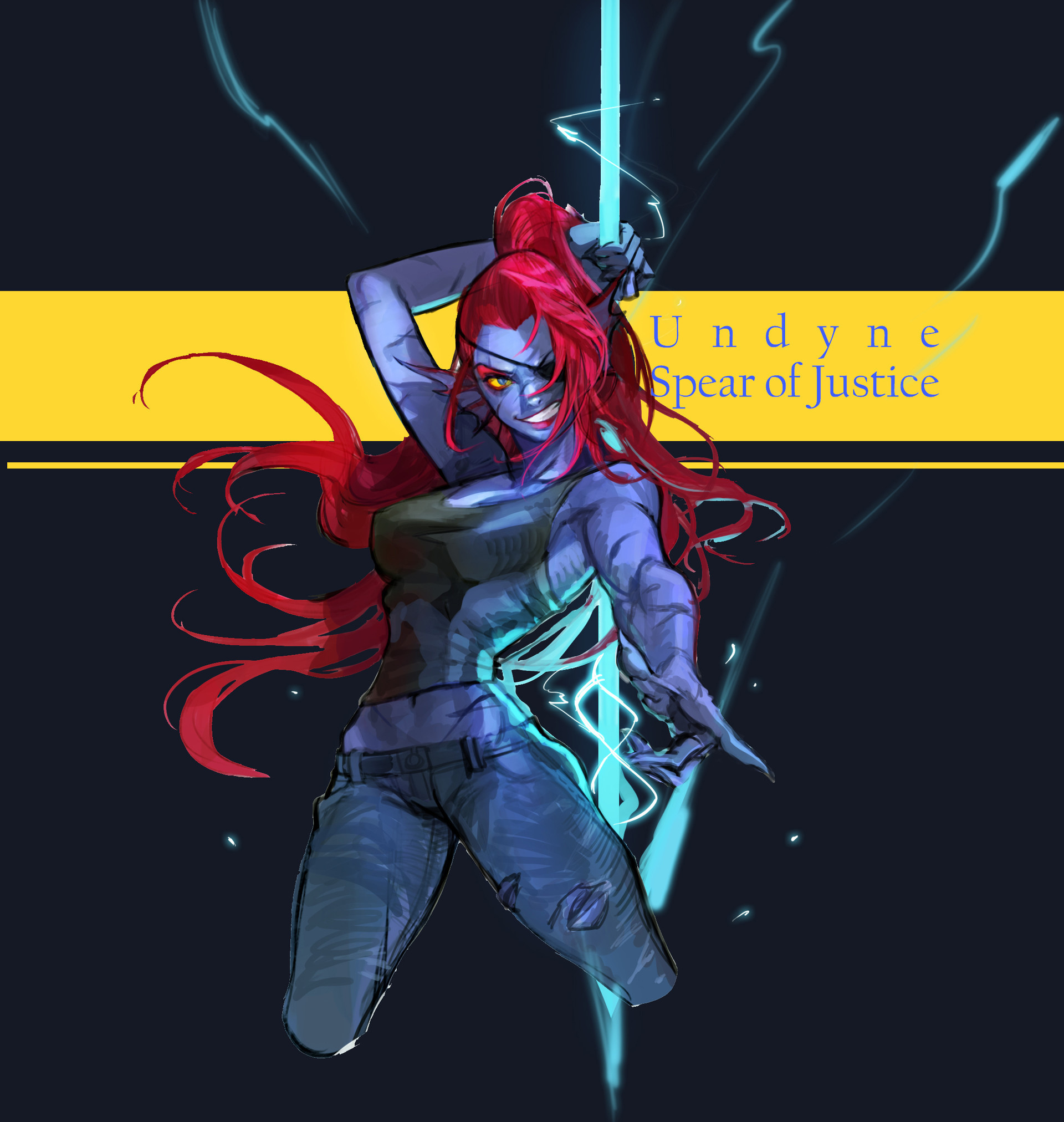 Undyne - Spear of Justice - Арт, Рисунок, Undertale, Undyne, Monable