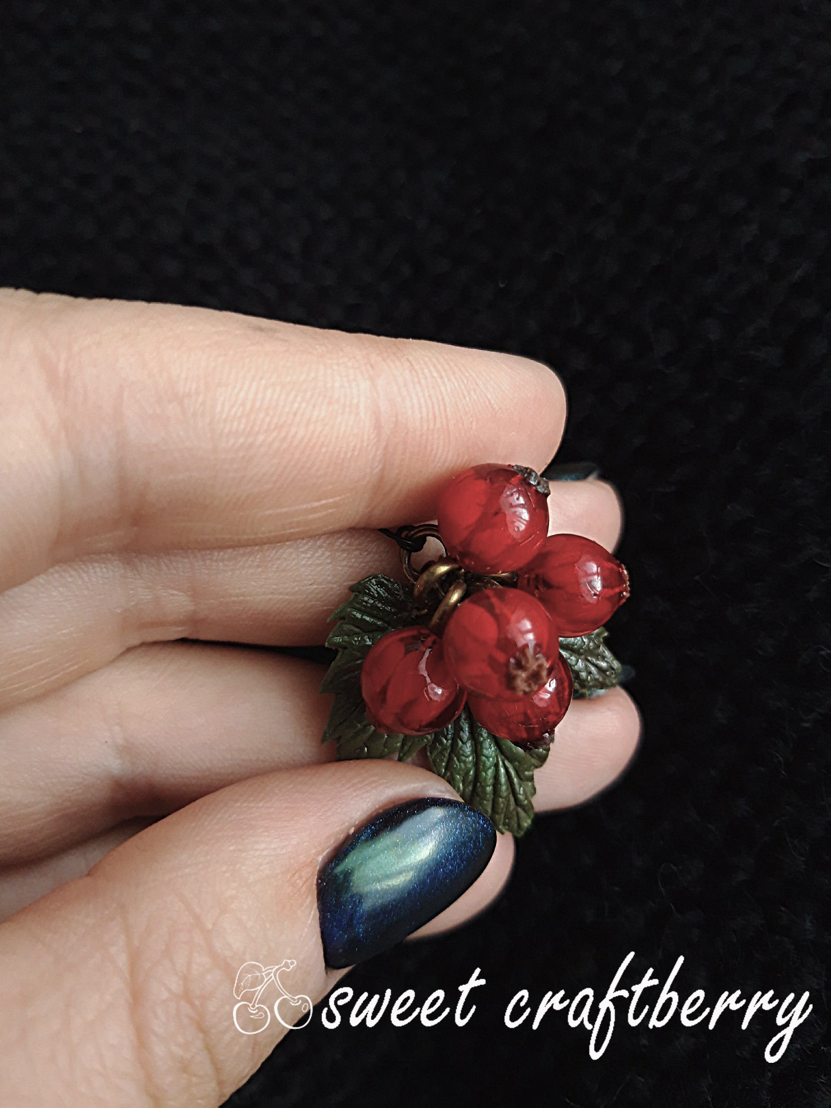 Brooches with currants made of polymer clay - My, Polymer clay, Berries, Needlework without process, Brooch, Longpost