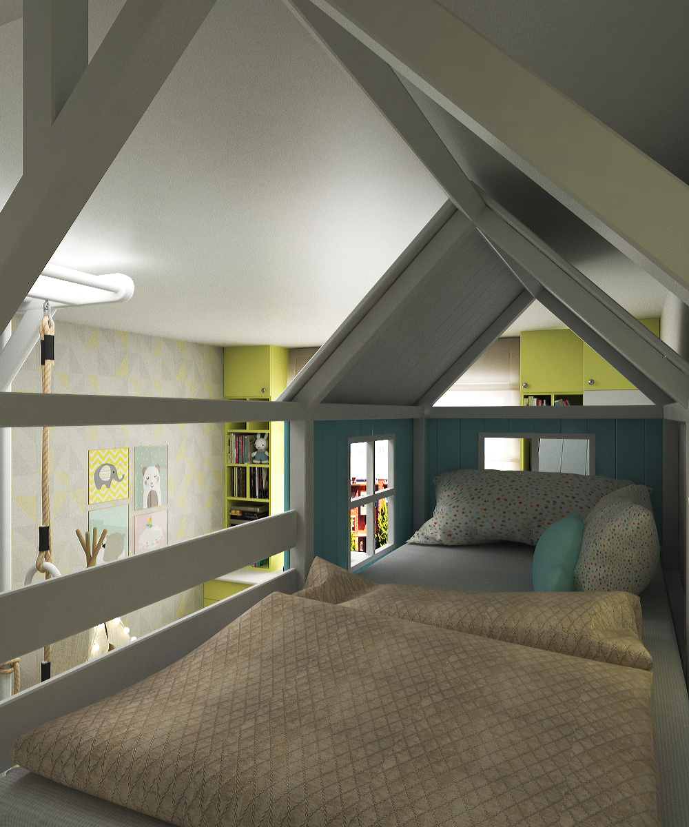 Children's room and loft bed - My, Images, Children's room, House, Interior Design, Longpost