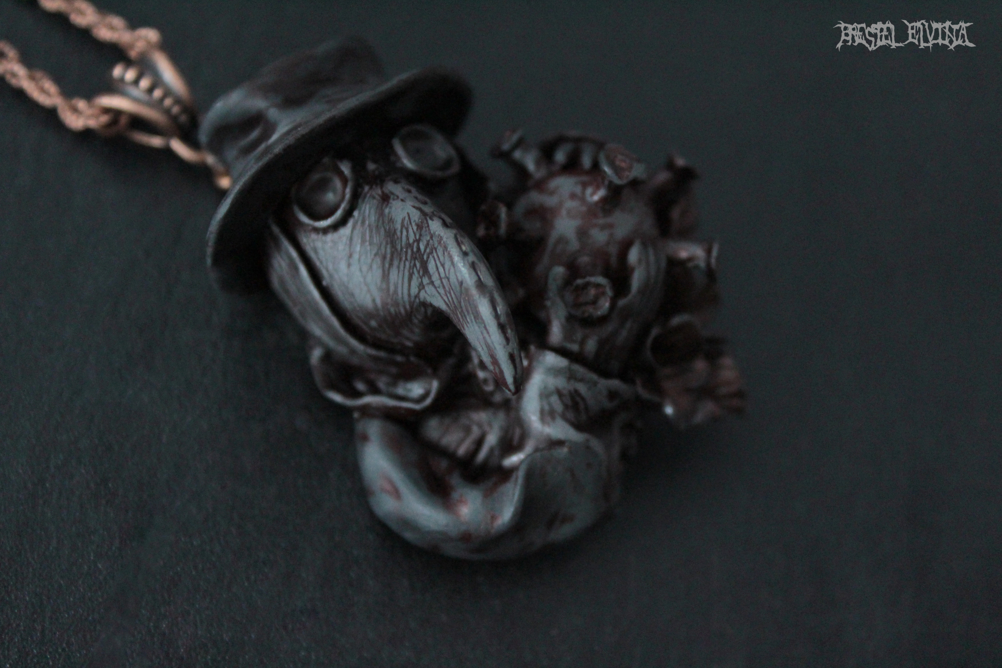 Plague doctor and virus. Polymer clay pendant - My, Polymer clay, Plague Doctor, Virus, Pendant, Longpost, Needlework without process