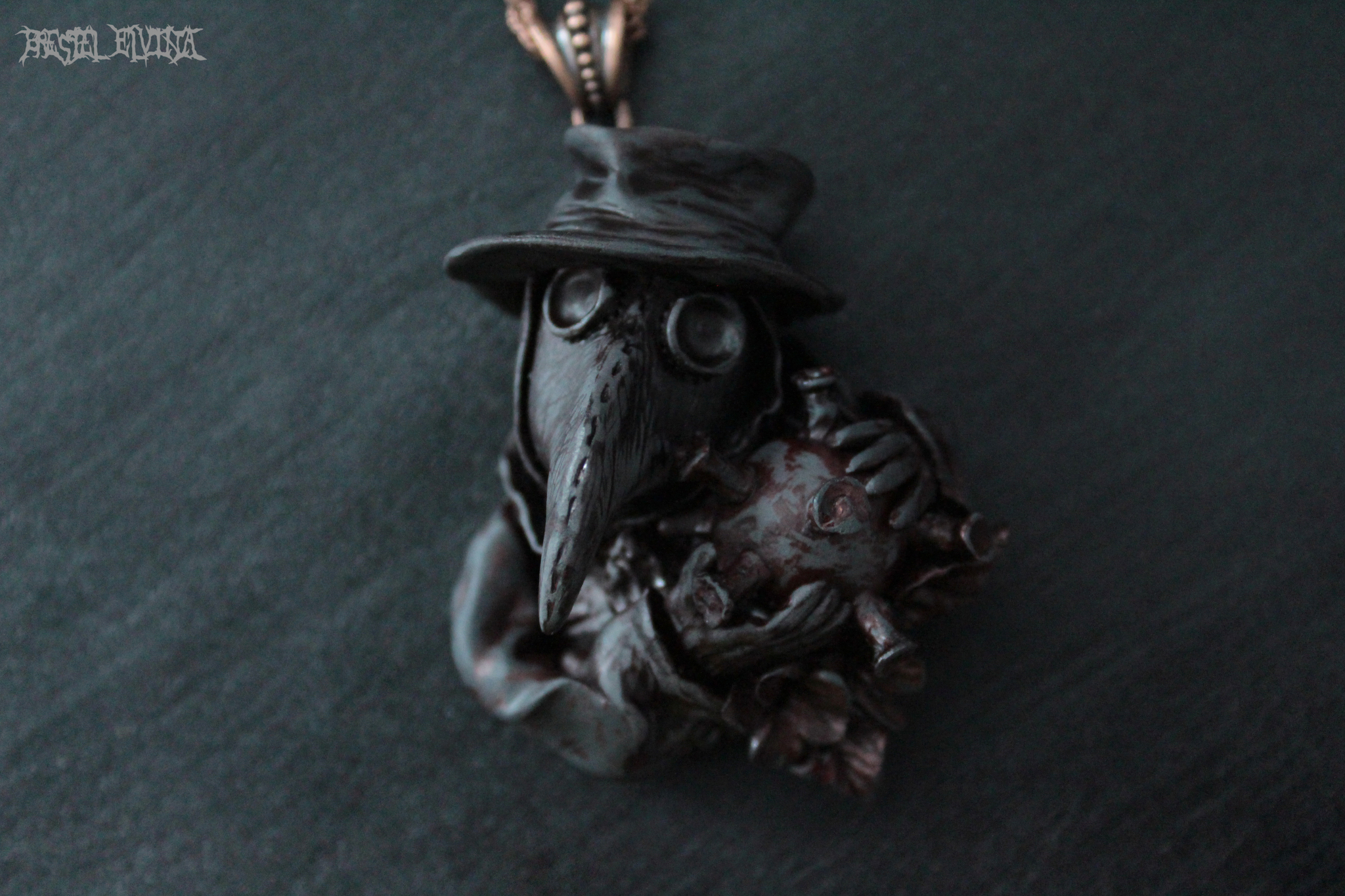 Plague doctor and virus. Polymer clay pendant - My, Polymer clay, Plague Doctor, Virus, Pendant, Longpost, Needlework without process