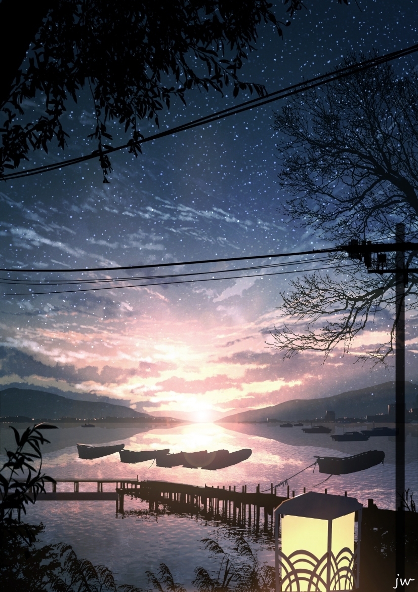 Works by artist JW - Art, Drawing, Background, Illustrations, Landscape, Girls, Sky, Starry sky, Longpost, Huashijw