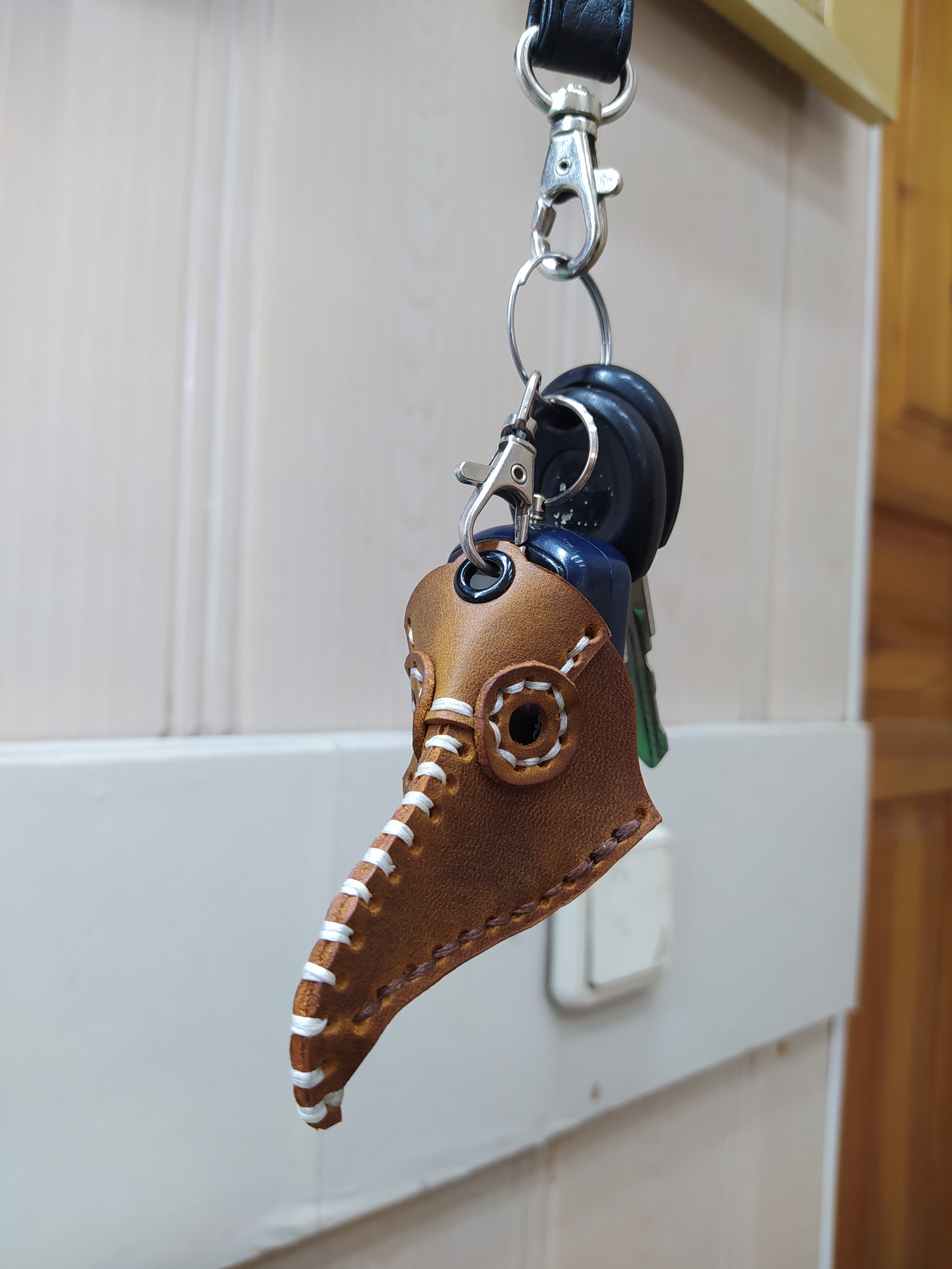 Plague Doctor) - My, Plague Doctor, Keychain, With your own hands, Natural leather, Handmade