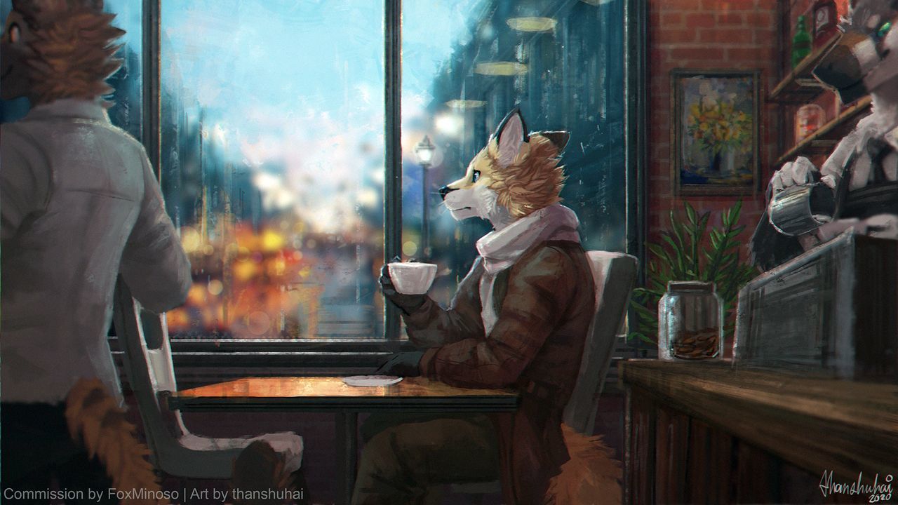 Rainy day - Furry, Furry canine, Cafe, Thanshuhai, Furry fox, Art