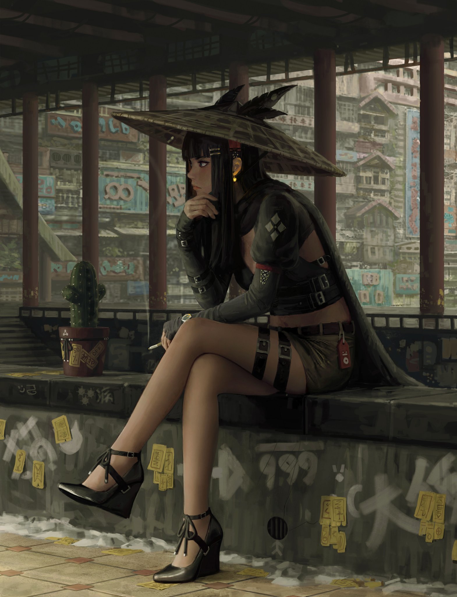 Cactus - Art, Drawing, Girls, Cactus, Railway station, Guweiz