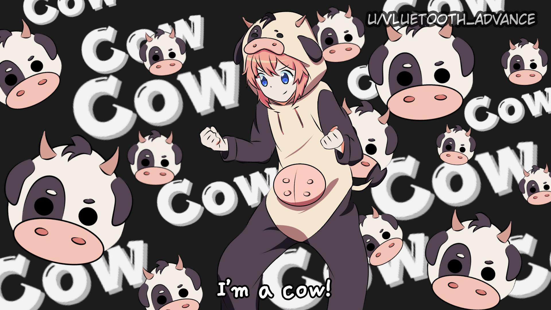 I'm a cow! - Doki Doki Literature Club, Yuru yuri, Кроссовер, Sayori, Anime Art, Аниме, Визуальная новелла, Кигуруми