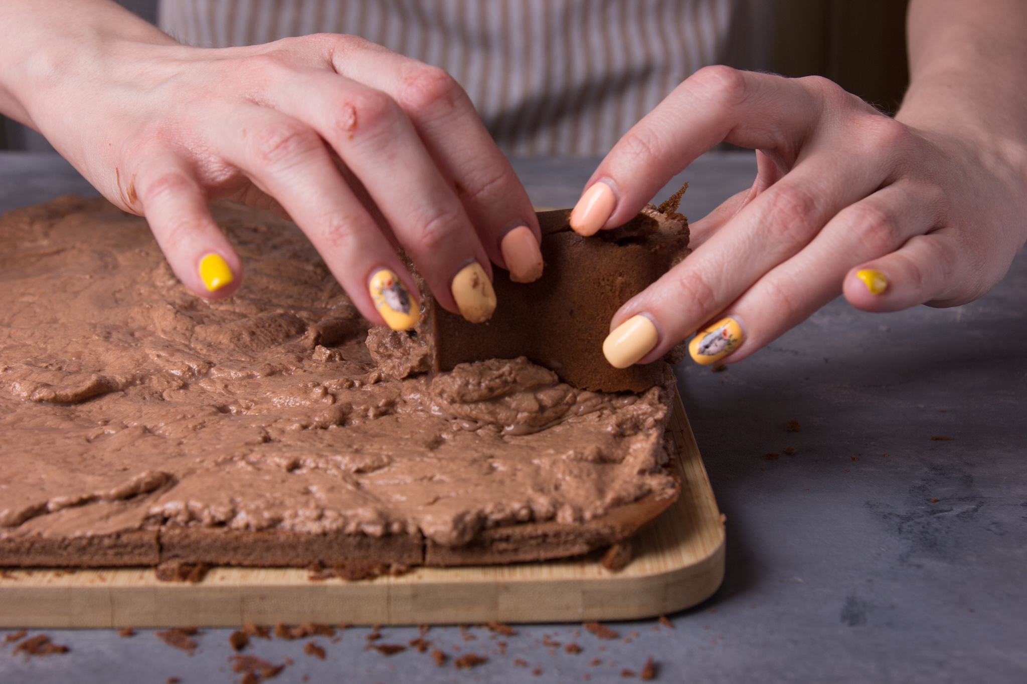 Buche de Noel cake - My, Recipe, Chocolate cake, Process, Strawberry (plant), Sweets, Longpost