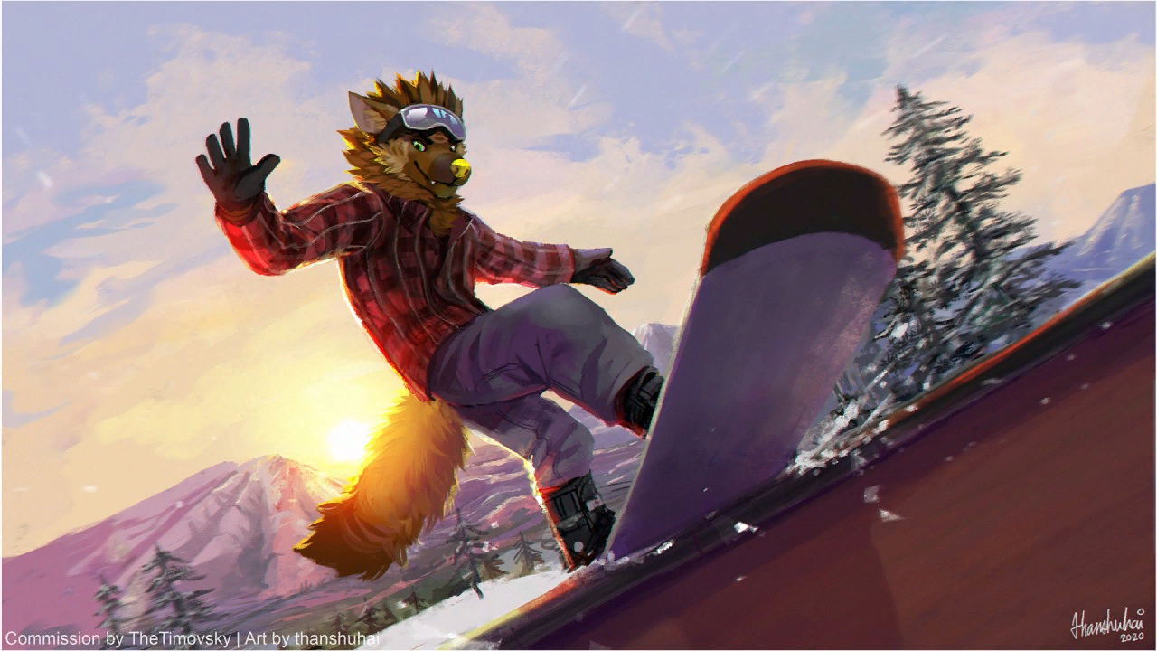 Mountain Rush - Thanshuhai, Furry, Art, Snow, Snowboard, Landscape