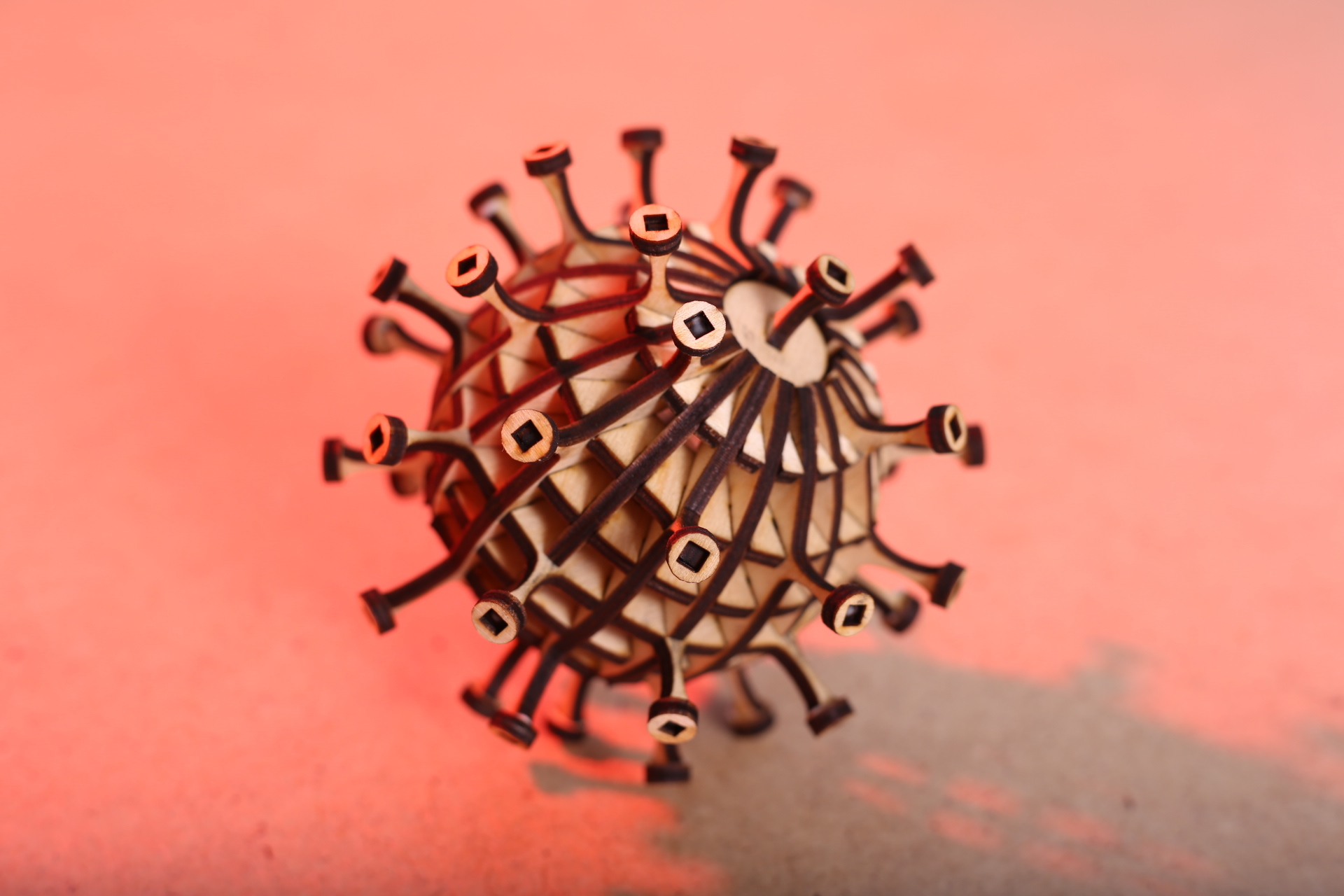 Coronavirus model - My, Coronavirus, Laser cutting, Mask, Virus, Amulet, Longpost