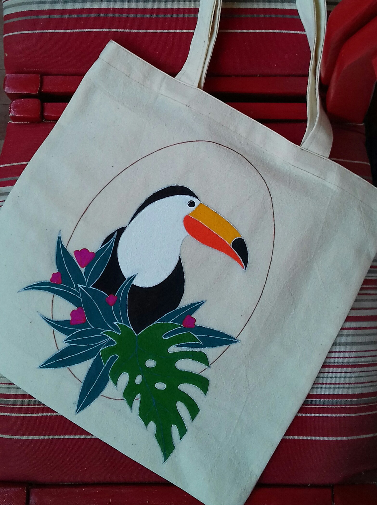 Framed toucan - My, Сумка, Painting on fabric, Needlework without process, Handmade, Acrylic, Toucan, Longpost