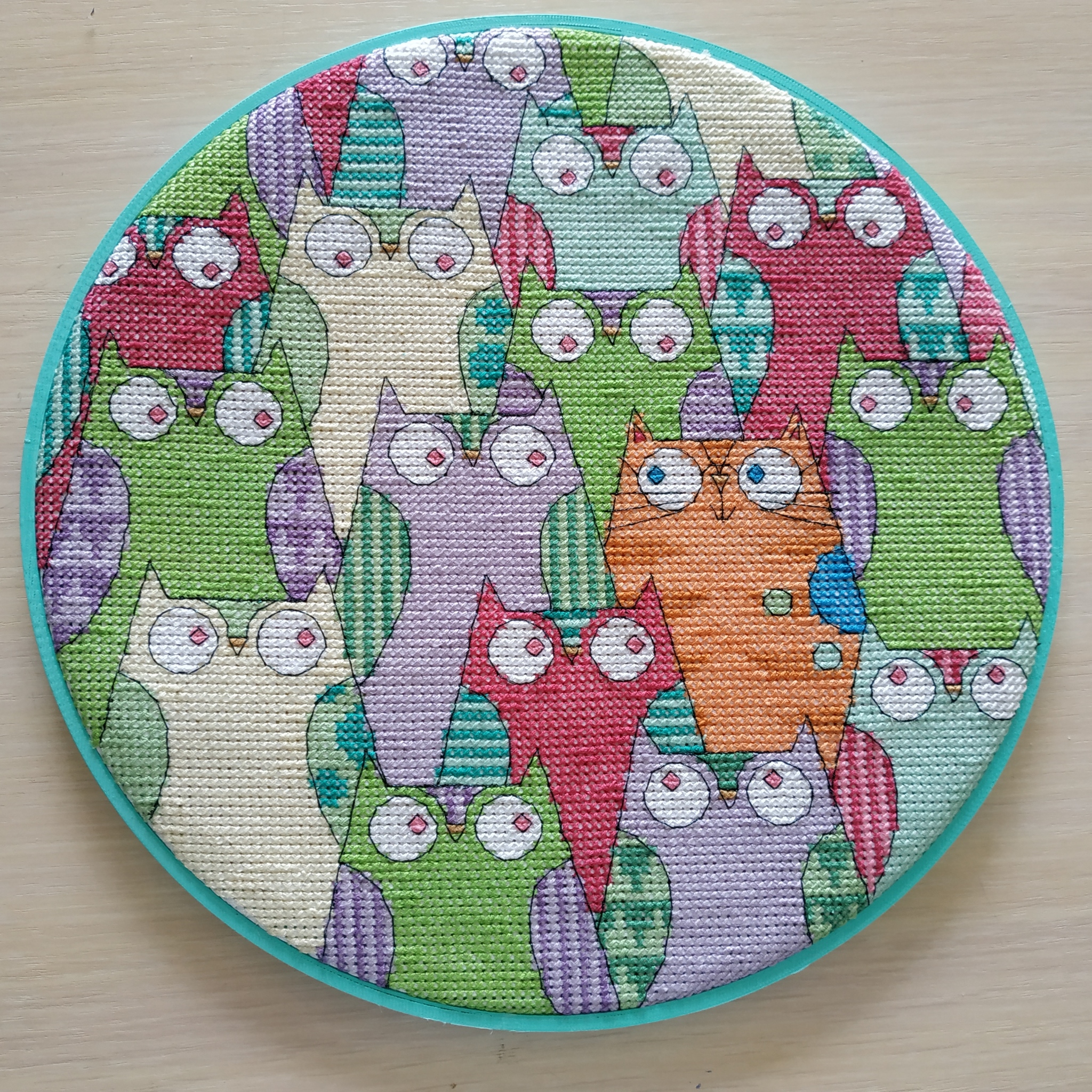 One among strangers - My, Needlework with process, Embroidery, Longpost, Needlework, cat, Owl