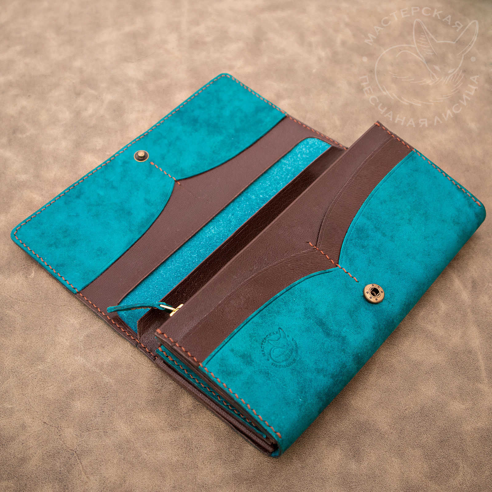 Two sea green wallets - My, Handmade, Craft, With your own hands, Needlework without process, Leather products, Longpost, Wallet, Purse