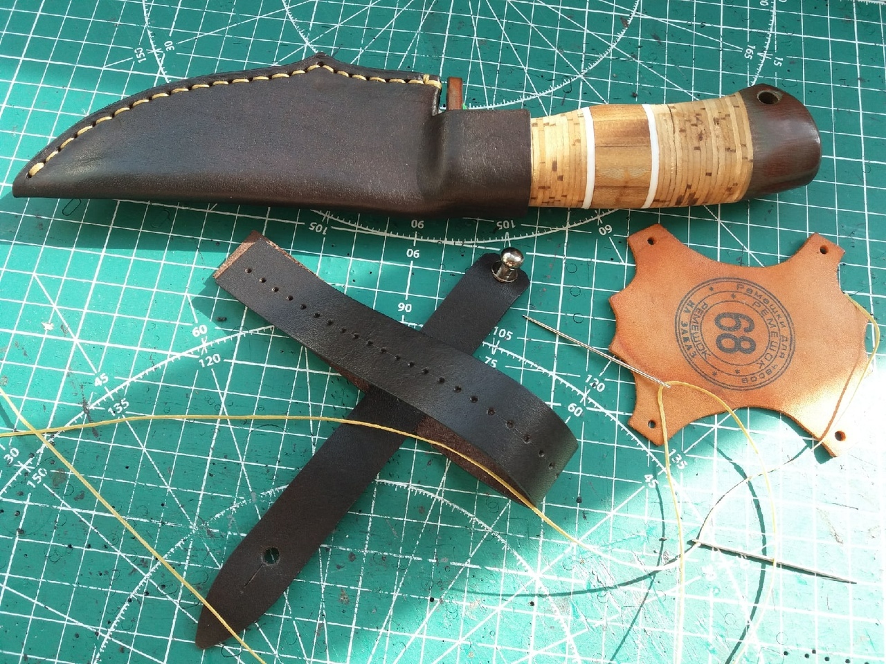 Knife sheath. My first - My, Needlework with process, Longpost, Leather products, Sheath