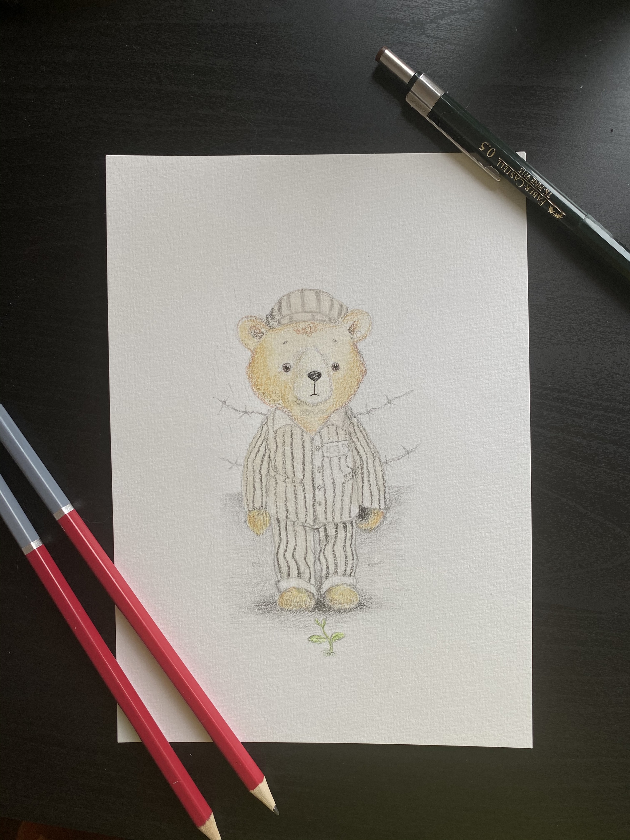 Teddy bear in striped pajamas - My, Drawing, Illustrations, Art, The Bears, Longpost