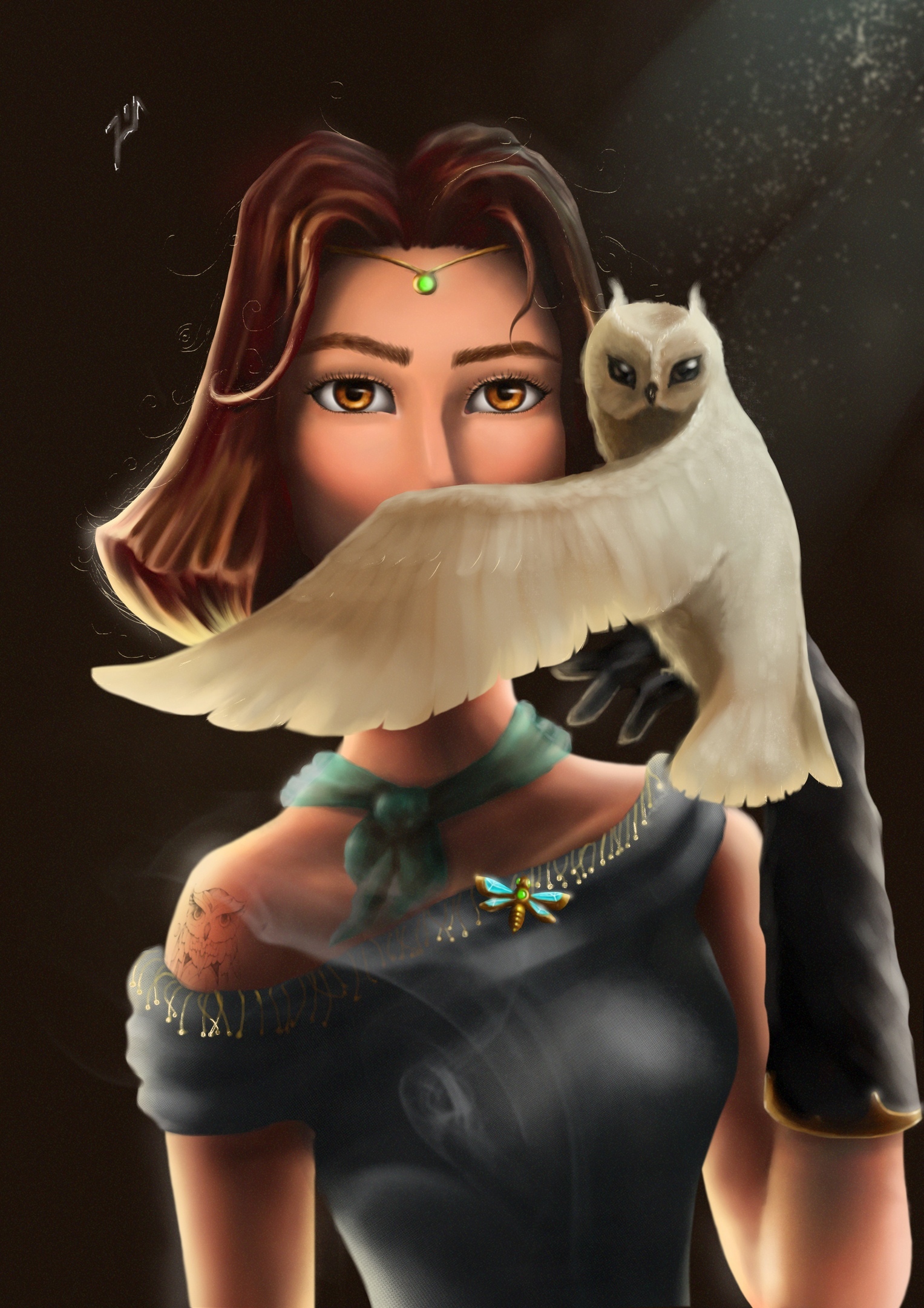 Owl - My, Art, Artist, Artstation, Cgimedia, Owl, Illustrations, Beautiful girl