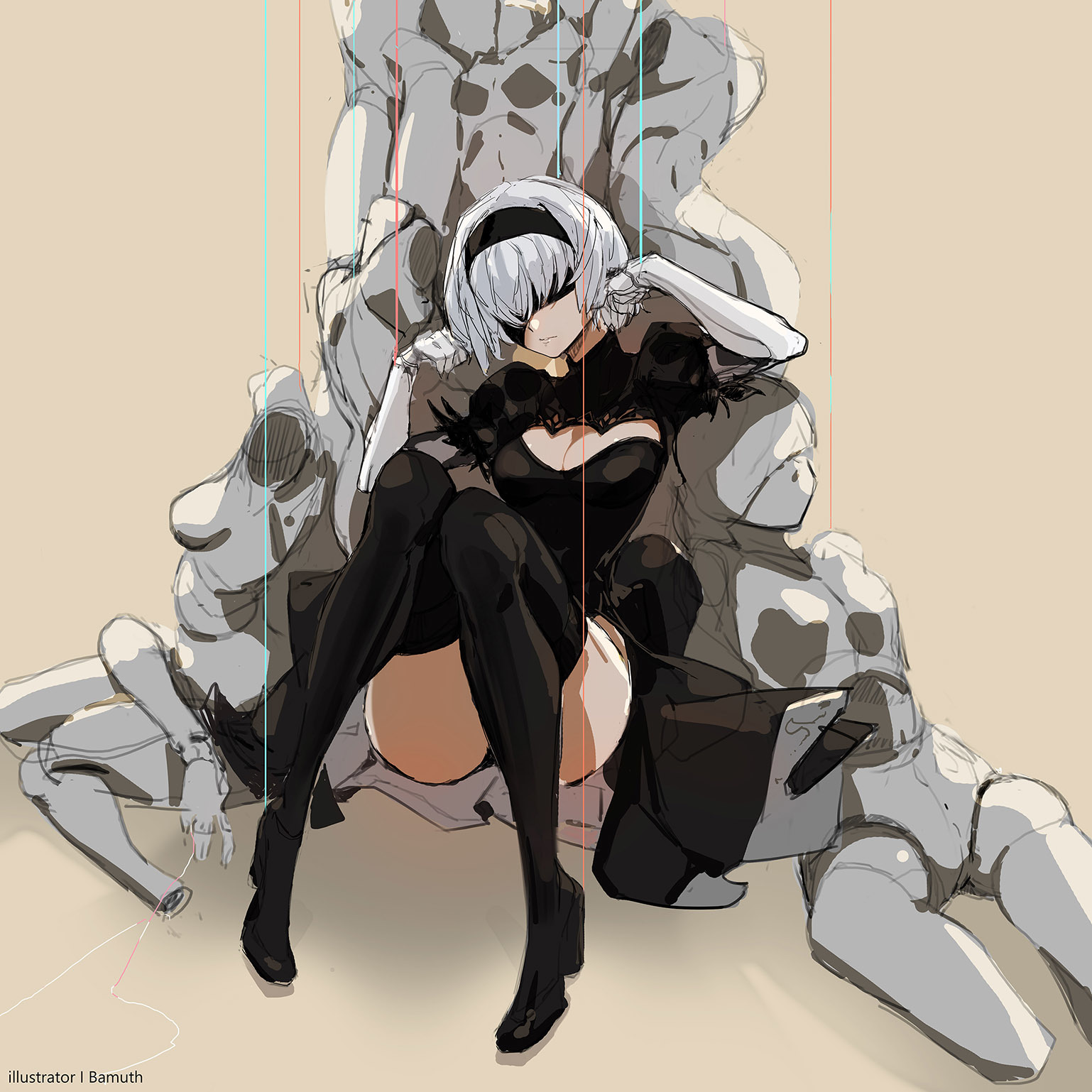 NieR:Automata - NSFW, Аниме, Anime Art, Не аниме, NIER Automata, Yorha unit No 2 type B, Попа, Грудь, Длиннопост