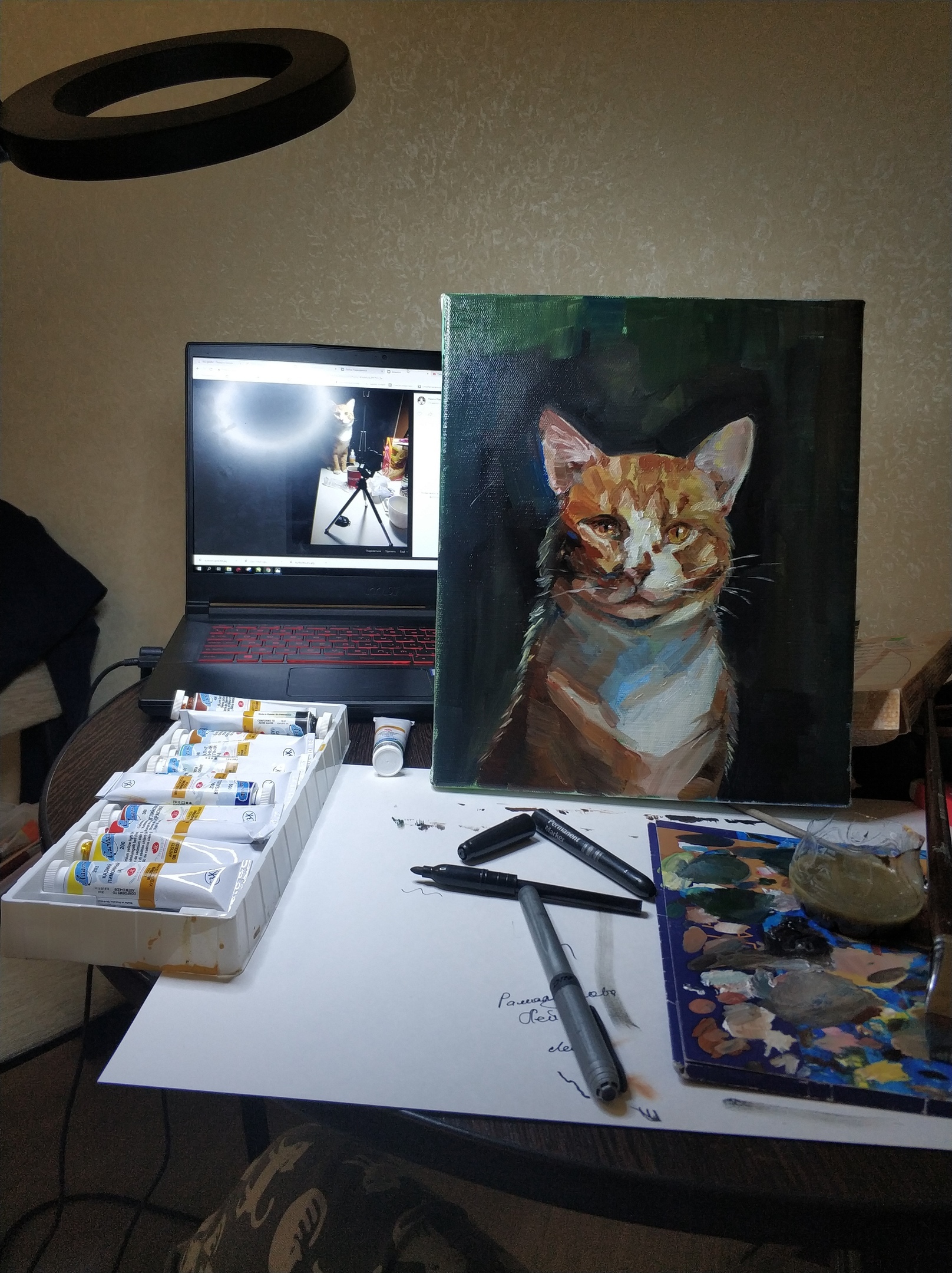 Count Kisulkens - cat, Painting, Butter, Paints, Easel, Painting, Drawing process, Longpost