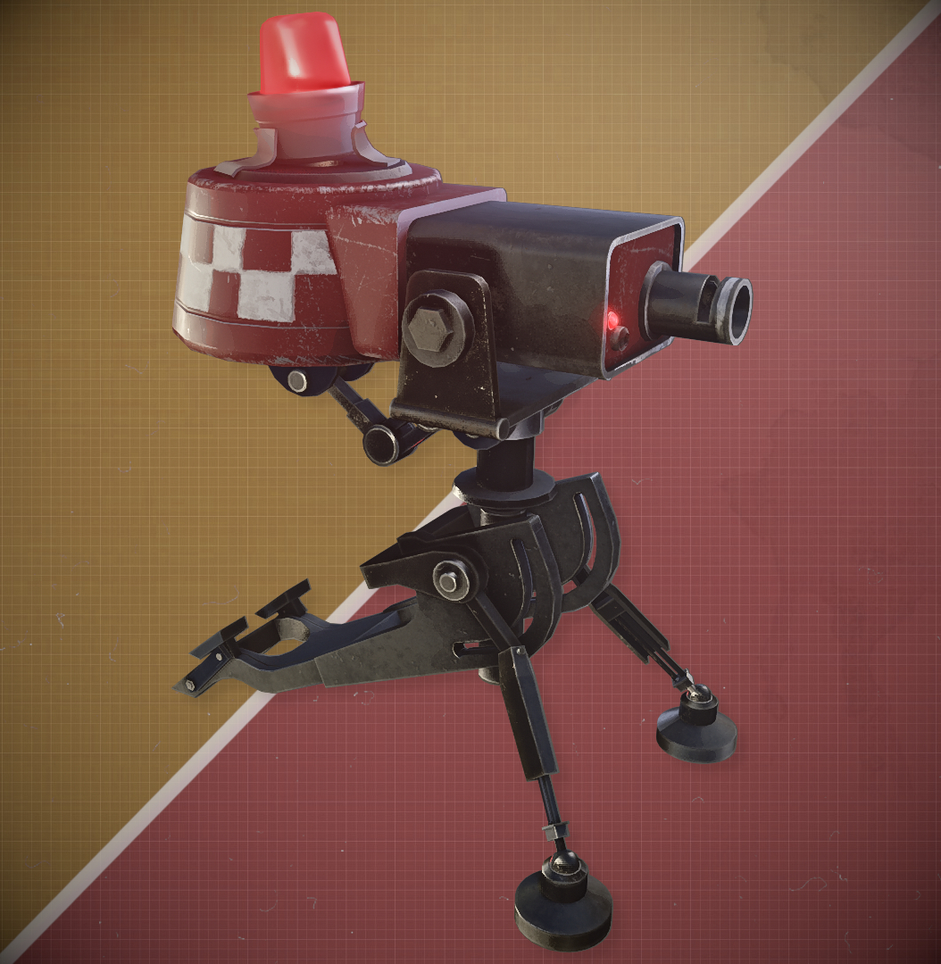 ...Here's the answer. There's a cannon. If that doesn't help, shoot the second one. - My, Team Fortress 2, Turret, Blender, Gimp, Substance painter, Longpost