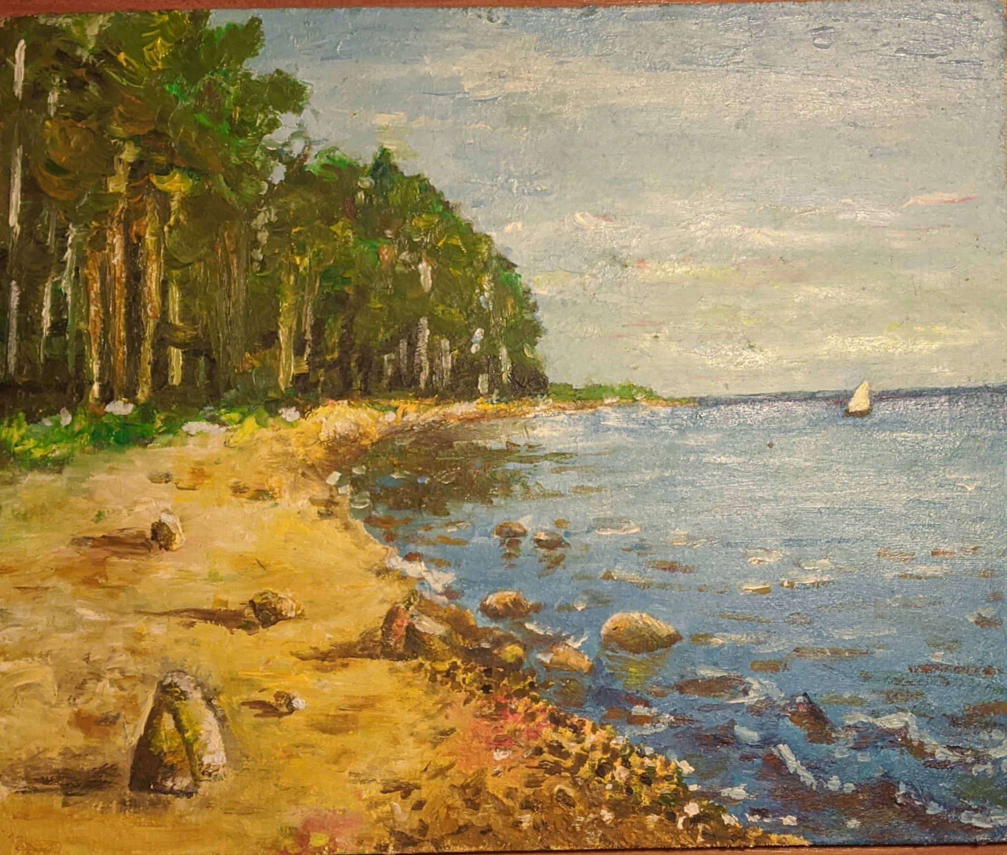 Shore of the Rybinsk Reservoir - My, Landscape, Painting, Oil painting, Painting, Sea, Rybinsk, Rybinsk Reservoir