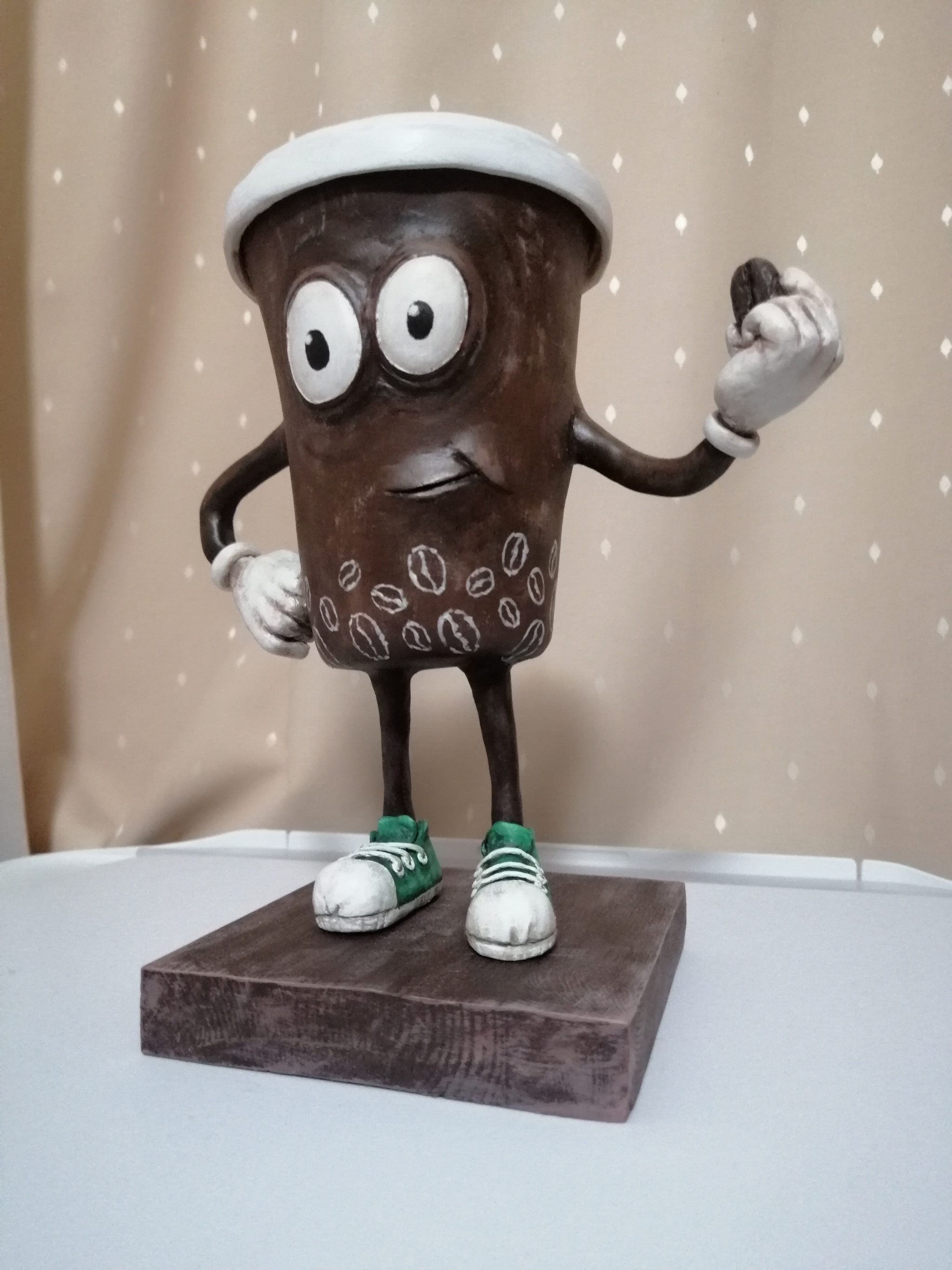 Coffeeman. Made to order for a coffee shop - My, Polymer clay, coffee house, With your own hands, Лепка, Fantasy, My first job, Creation, Longpost