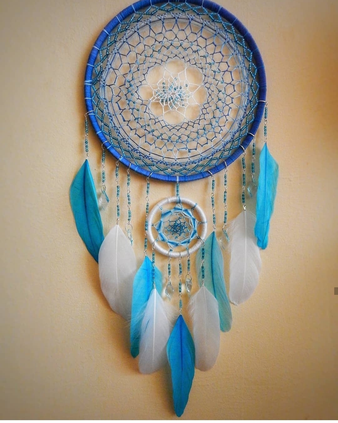 Dreamcatcher Azure - My, Dreamcatcher, Azure, Sea, Handmade, Needlework without process, With your own hands, Hobby, Needlework, Longpost