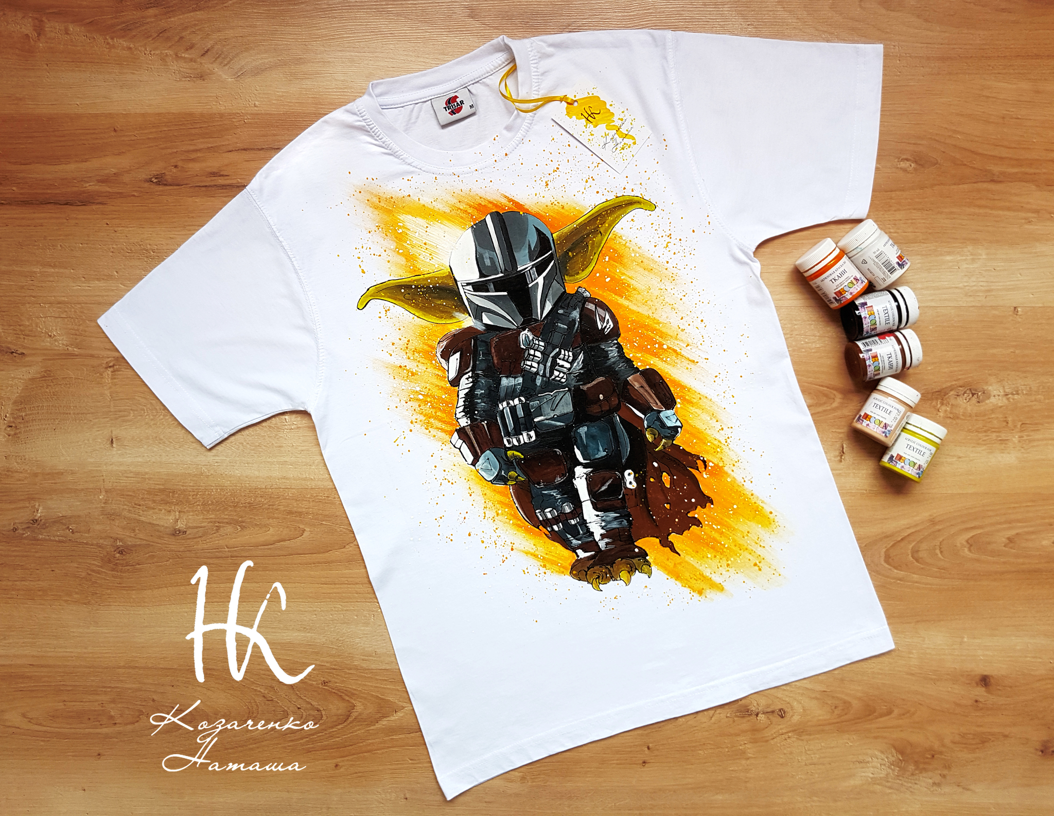 Hand painted Mandalorian - My, Art, Drawing, Mandalorian, Painting on fabric, Acrylic, Handmade, Creation, T-shirt