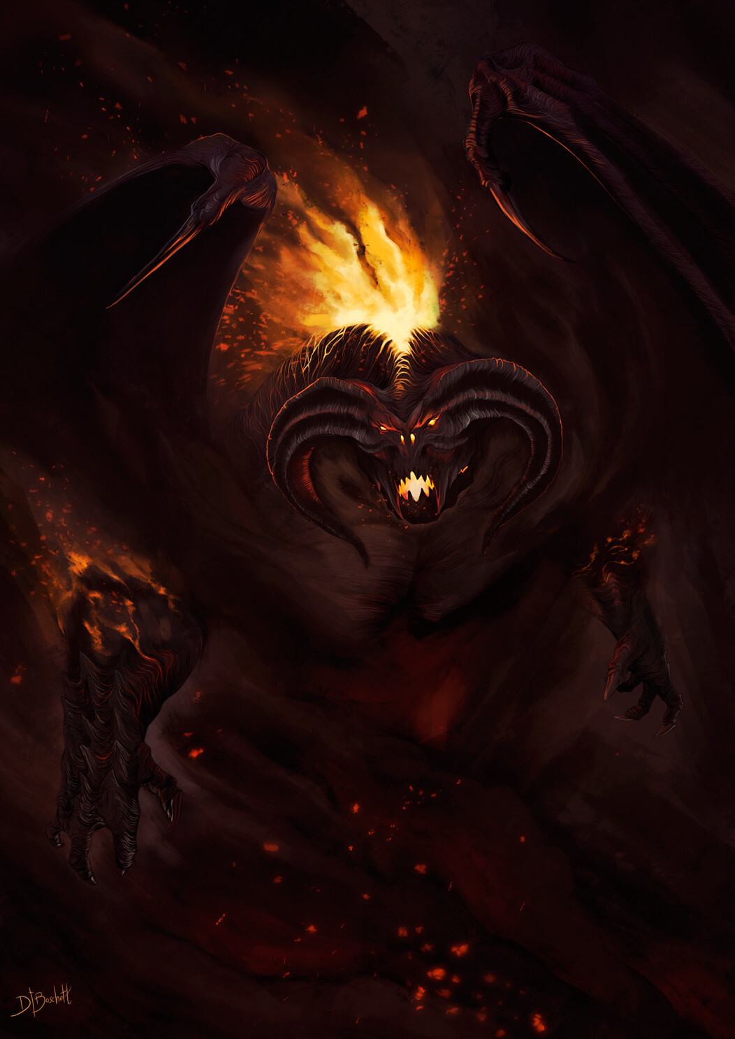 Durin's Bane - Drawing, Lord of the Rings, Tolkien's Legendarium, Balrog, Moriah, Art